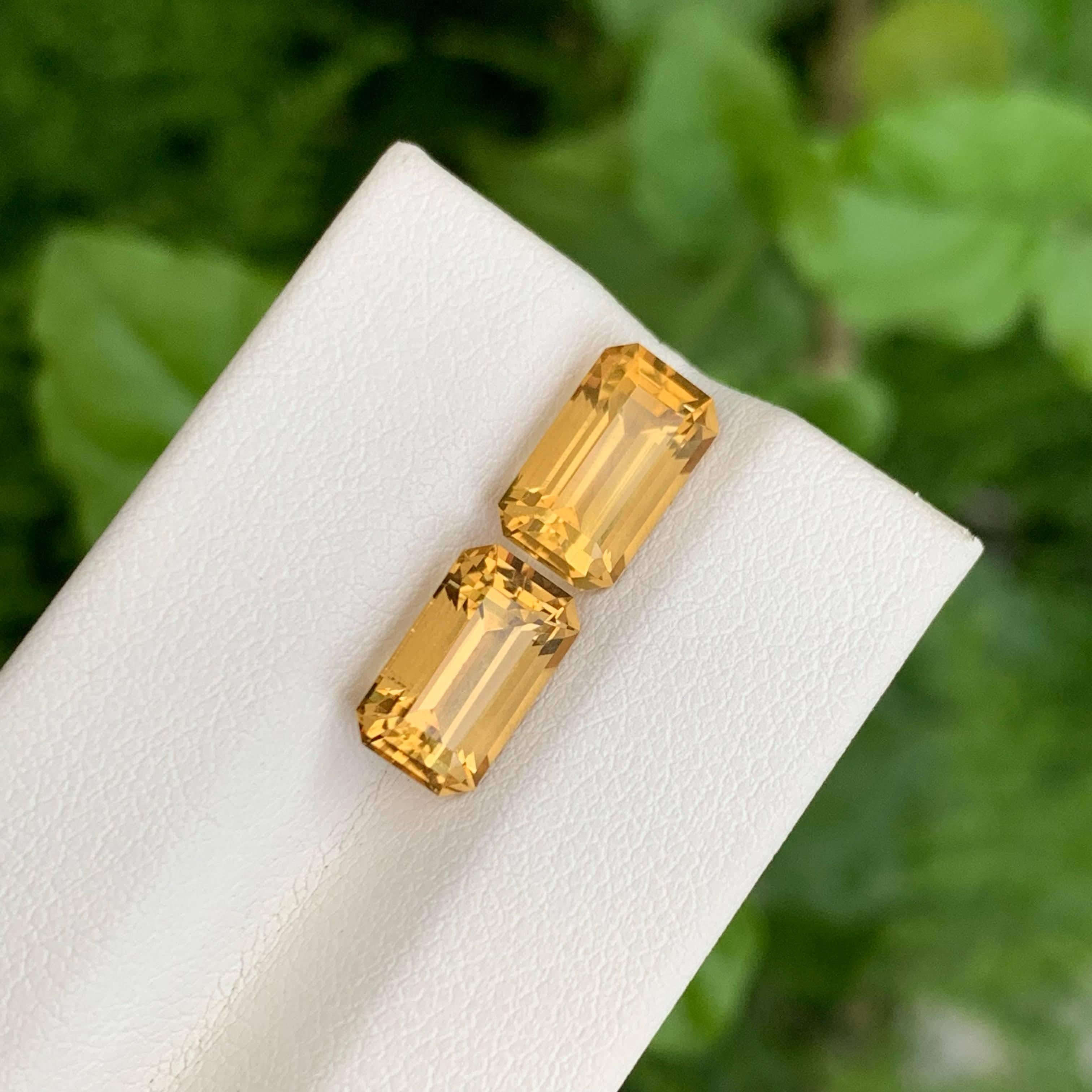 Paire de citrine orange facettée taille émeraude brésilienne de 4,25 carats en vente 2