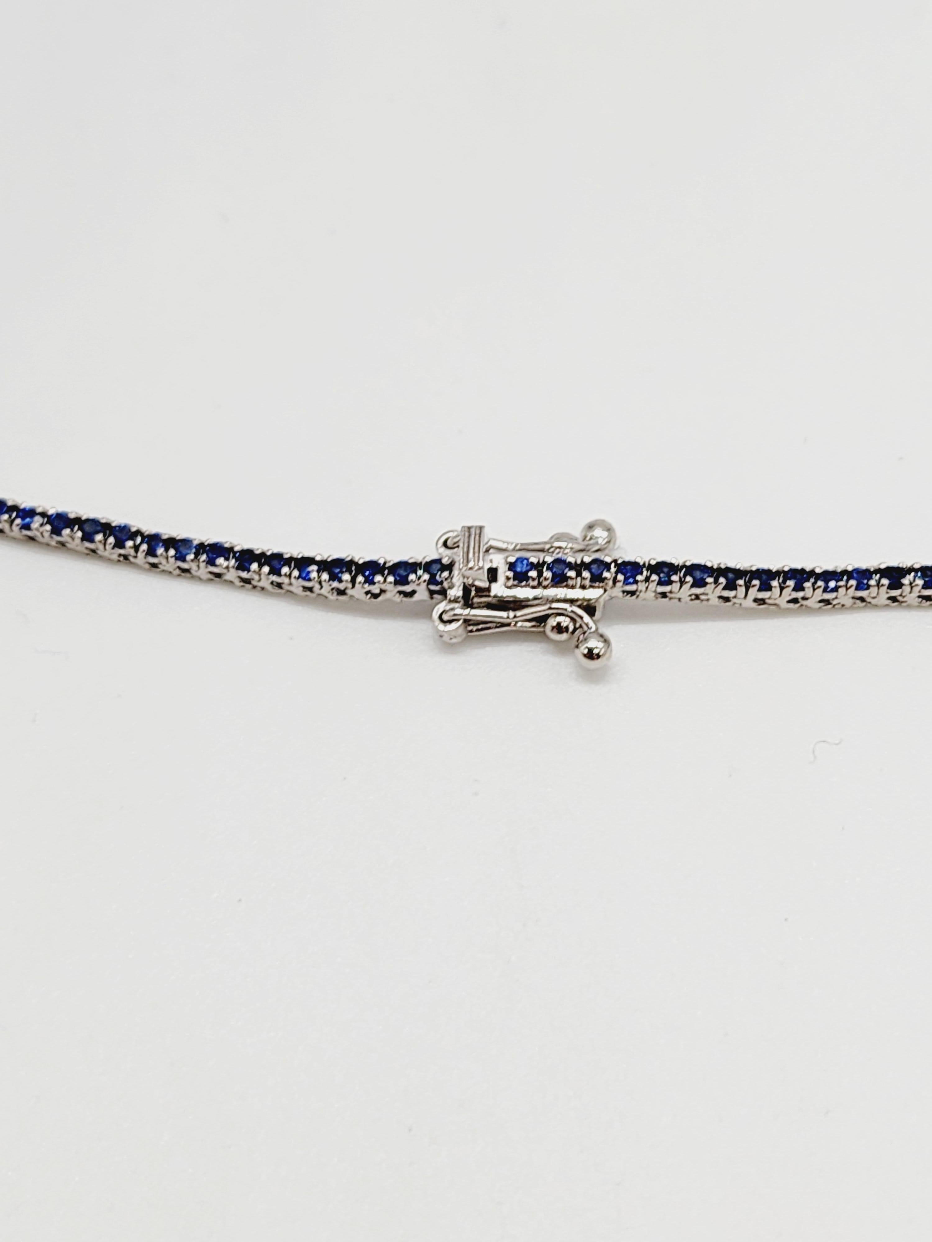 4.25 Carats Sapphire Tennis Necklace 14 Karat White Gold 18'' In New Condition For Sale In Great Neck, NY