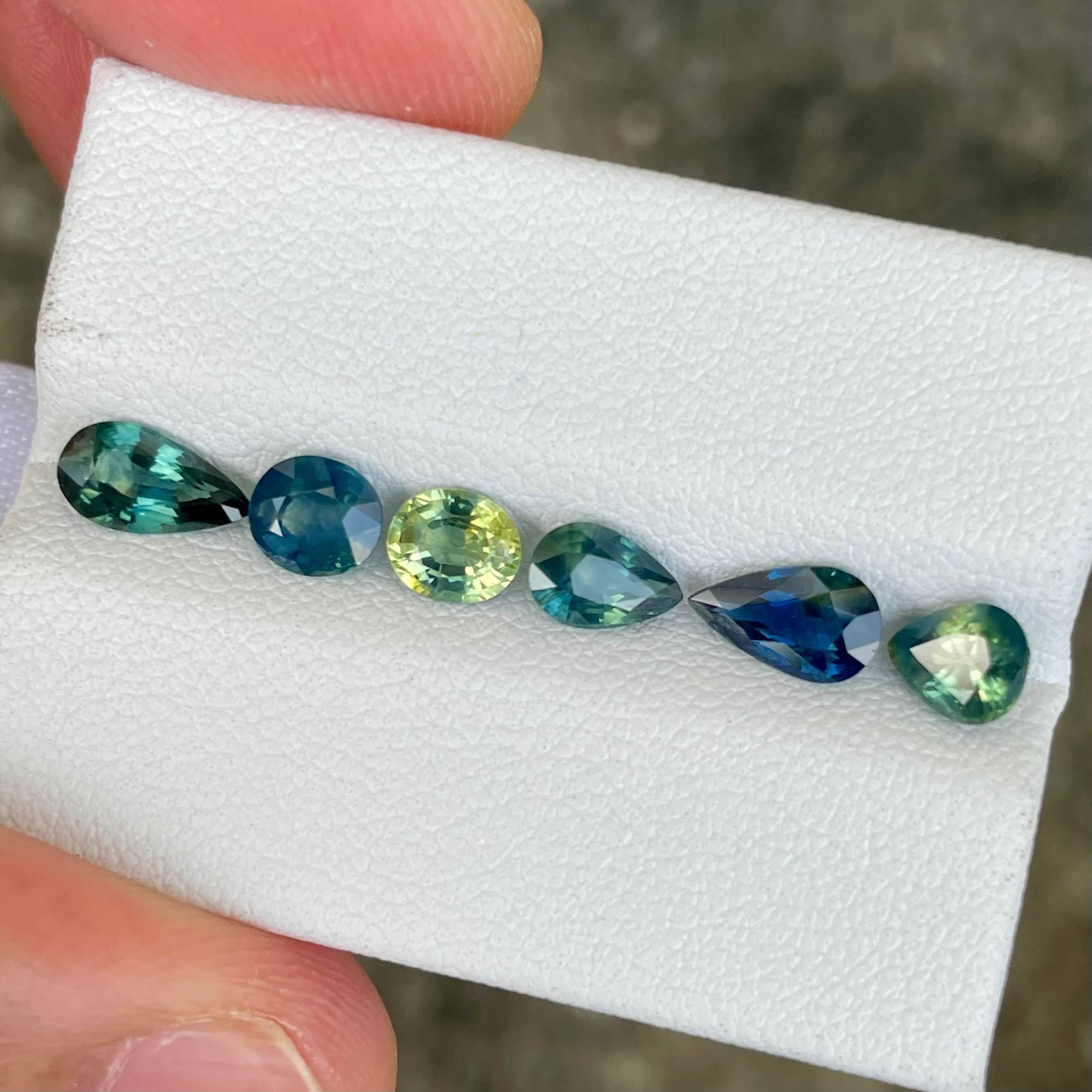 Modern 4.25 Carats Teal Sapphire Stones 6 Piece Gemstones Lot from Madagascar For Sale