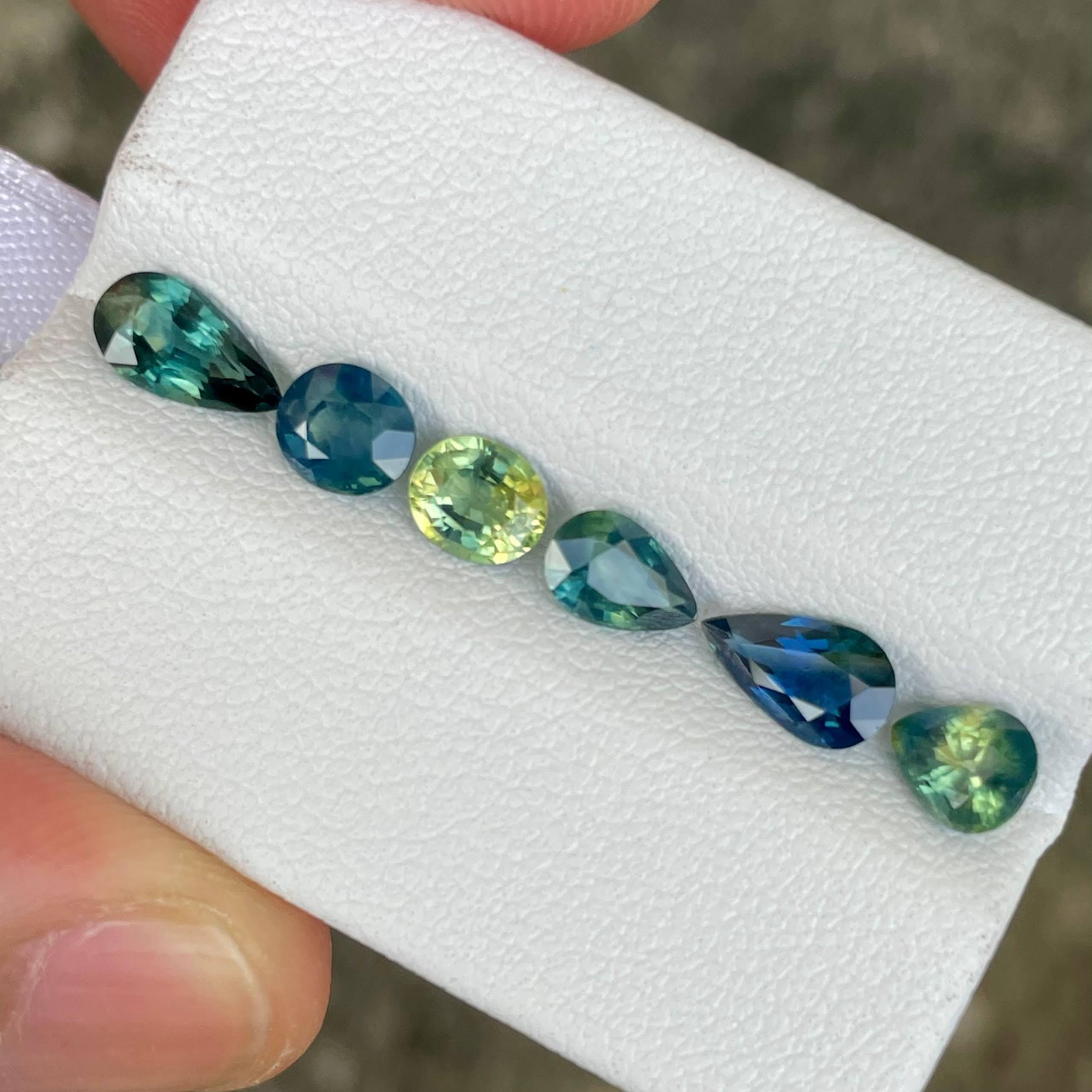 Mixed Cut 4.25 Carats Teal Sapphire Stones 6 Piece Gemstones Lot from Madagascar For Sale