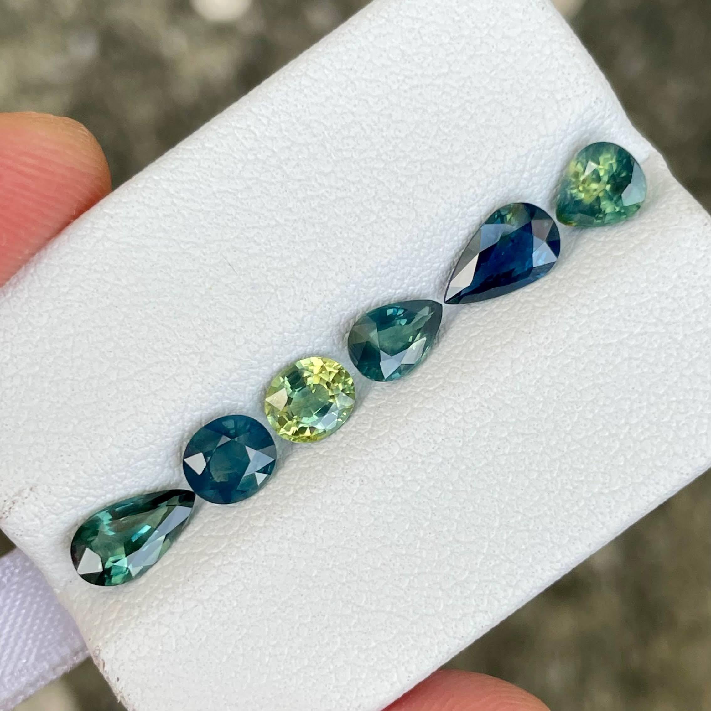 4.25 Carats Teal Sapphire Stones 6 Piece Gemstones Lot from Madagascar In New Condition For Sale In Bangkok, TH