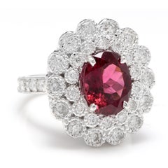 4.25 Carat Tourmaline and Diamond 14 Karat Solid White Gold Ring