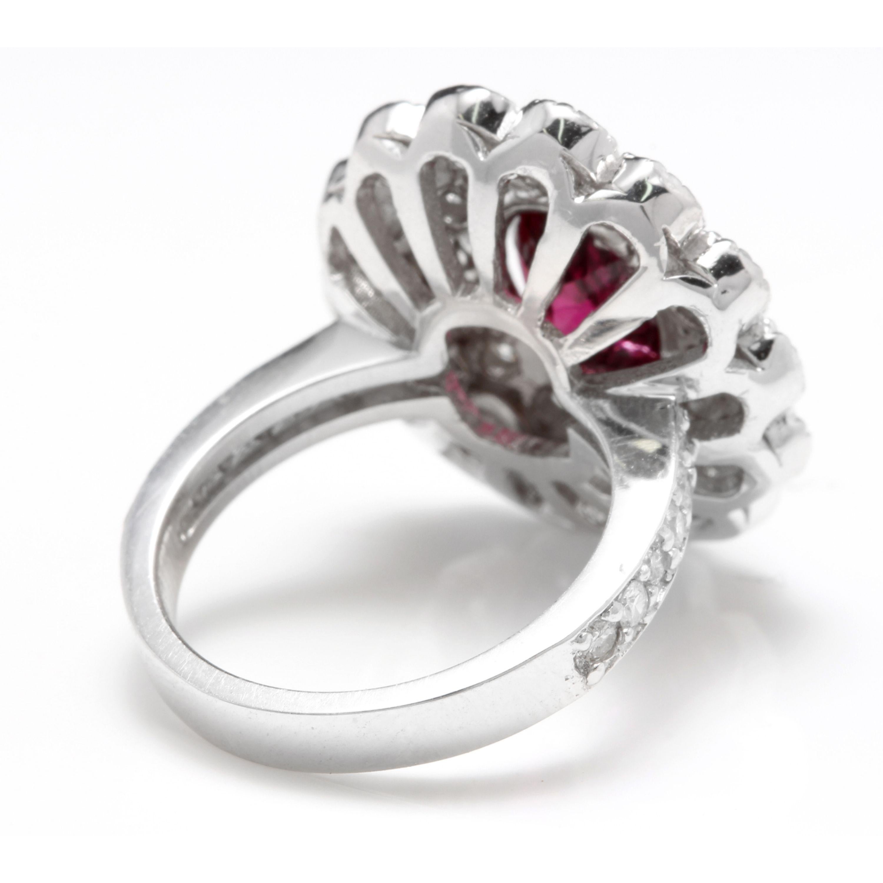 Mixed Cut 4.25 Carat Tourmaline and Diamond 14 Karat Solid White Gold Ring For Sale
