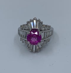 GIA Certified 4.35 Carat Vivid Pink Sapphire and Diamond Ballerina Cocktail Ring