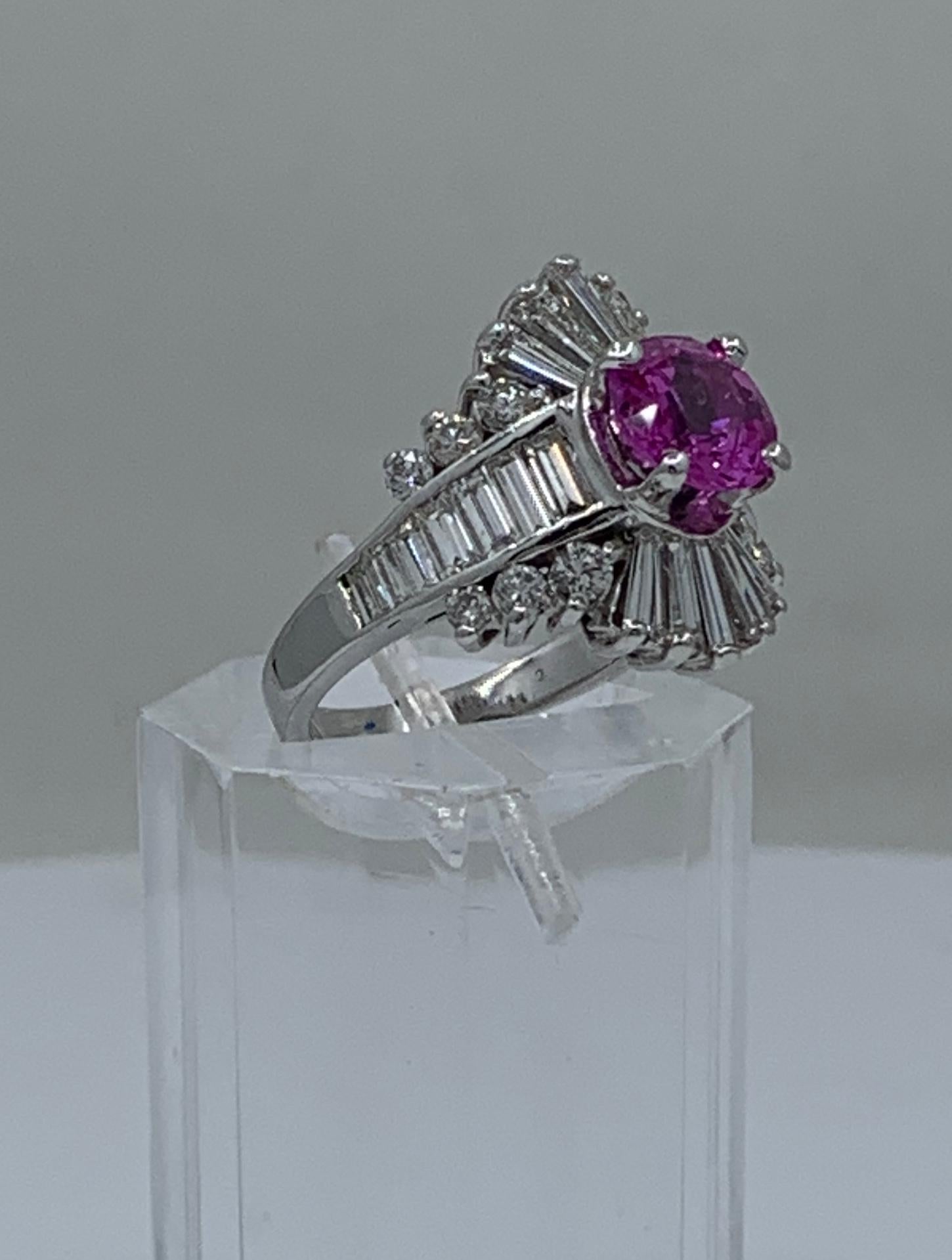 GIA Certified 4.35 Carat Vivid Pink Sapphire and Diamond Ballerina Cocktail Ring In Excellent Condition For Sale In Tustin, CA