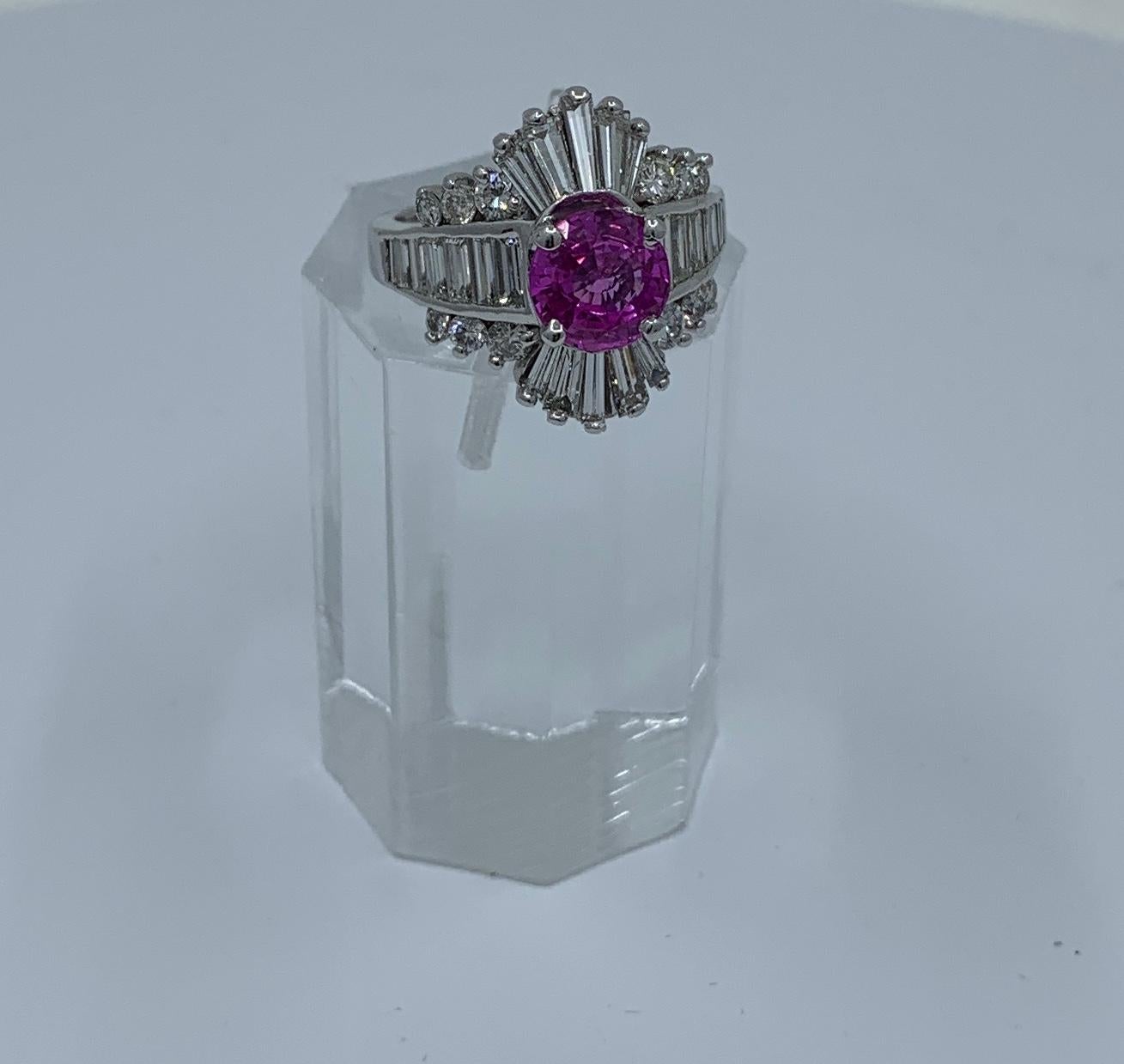 Women's GIA Certified 4.35 Carat Vivid Pink Sapphire and Diamond Ballerina Cocktail Ring For Sale