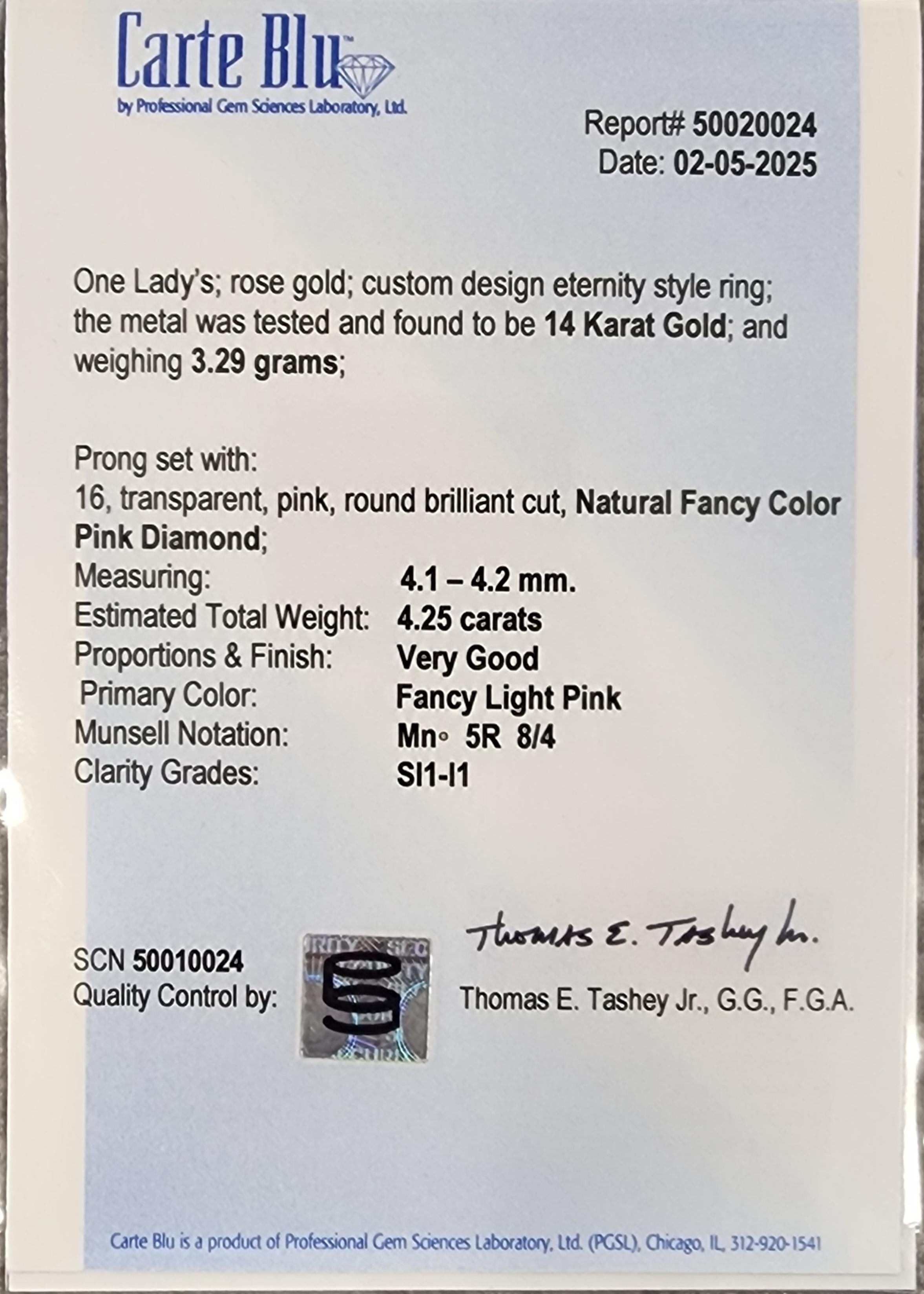 4.25 ct Certified Natural Pink Diamond Eternity Band For Sale 4
