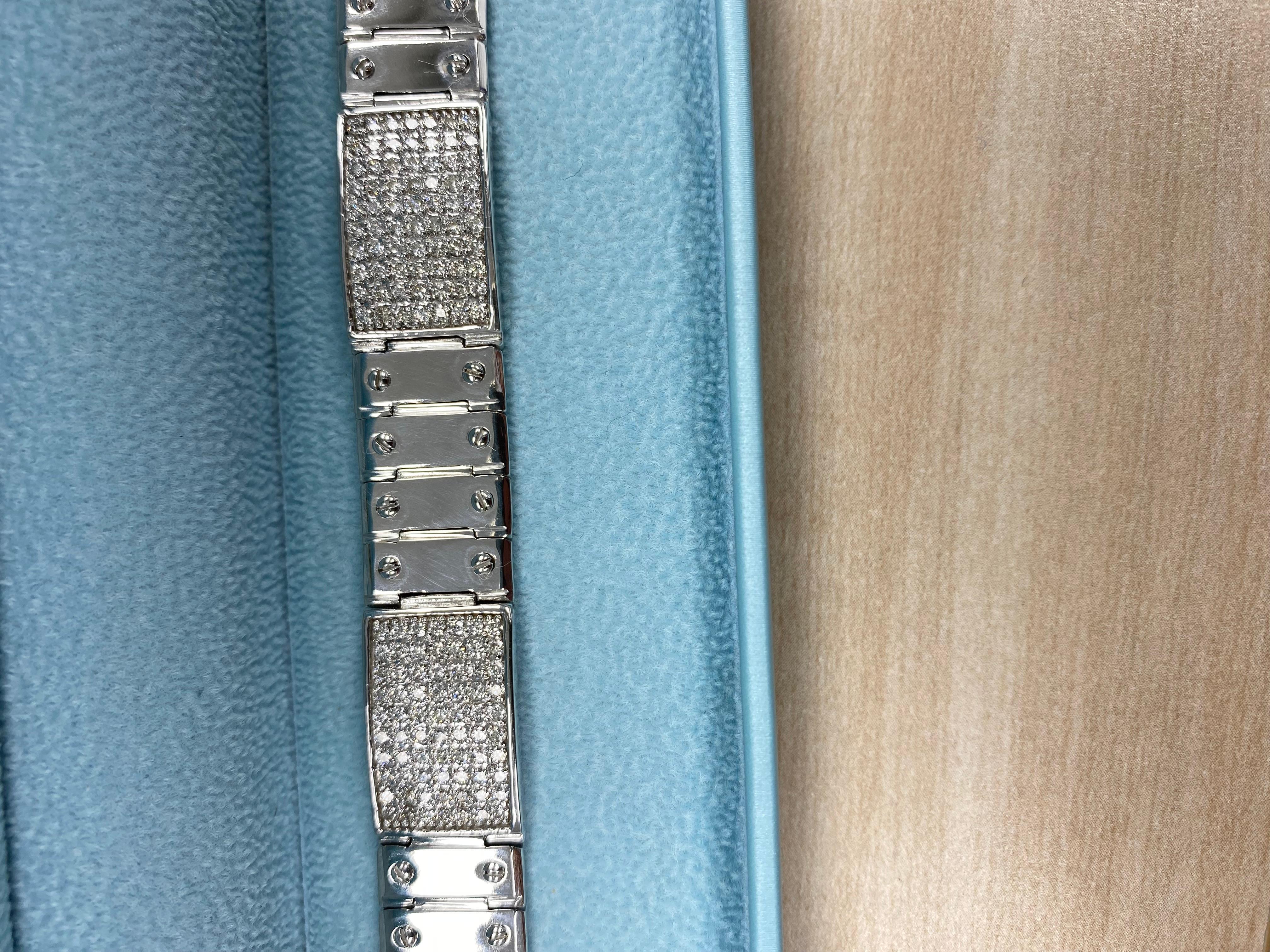 4.25 Ct Diamond ID Bracelet homme à maillons vissés 14K or blanc massif 50.8 g en vente 5