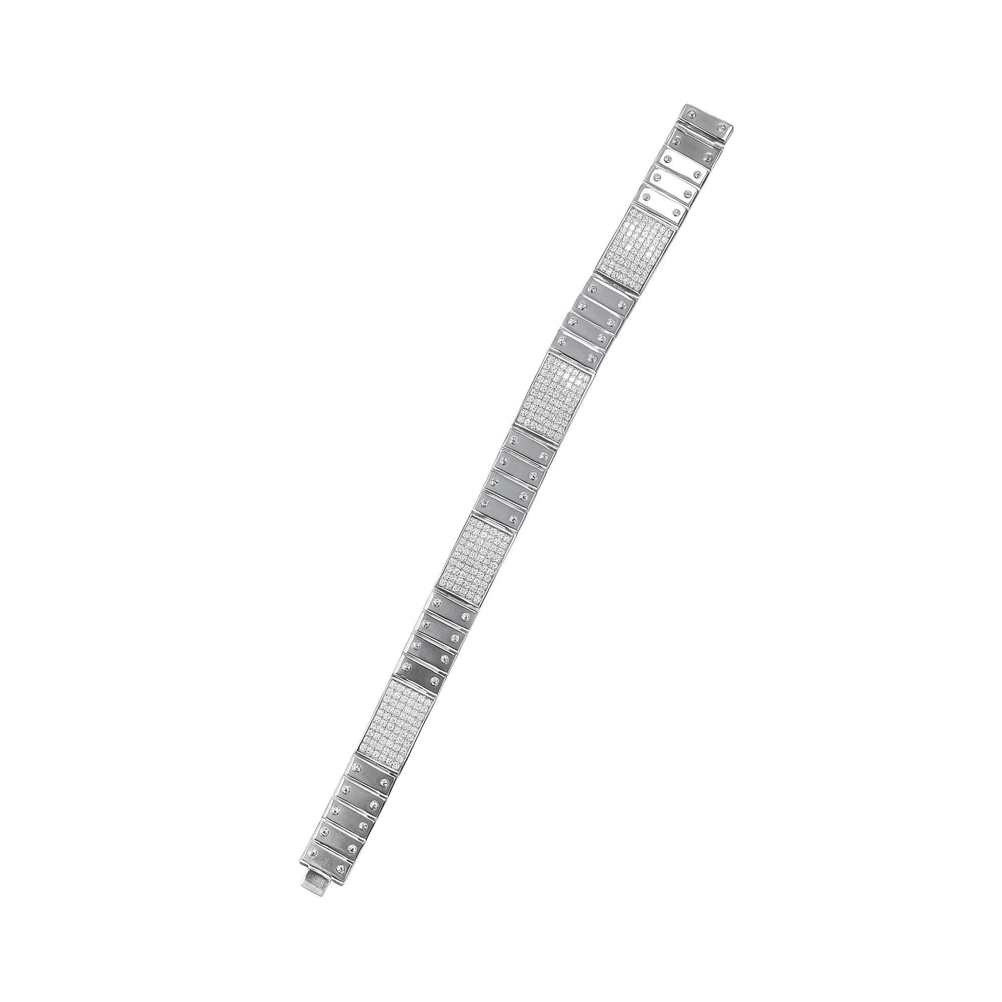 4.25 Ct Diamond ID Bracelet homme à maillons vissés 14K or blanc massif 50.8 g en vente 5