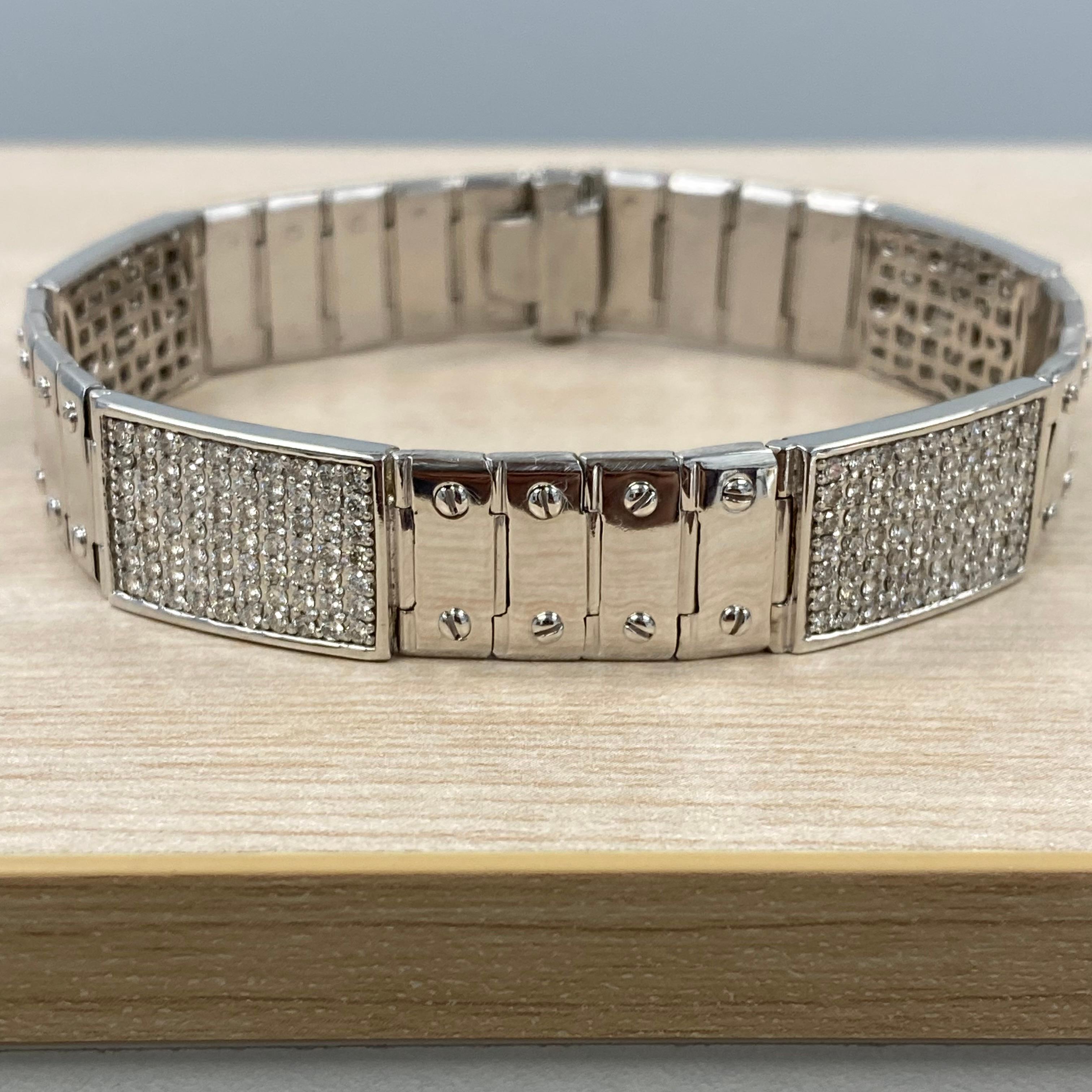 4.25 Ct Diamond ID Bracelet homme à maillons vissés 14K or blanc massif 50.8 g Neuf - En vente à New York, NY