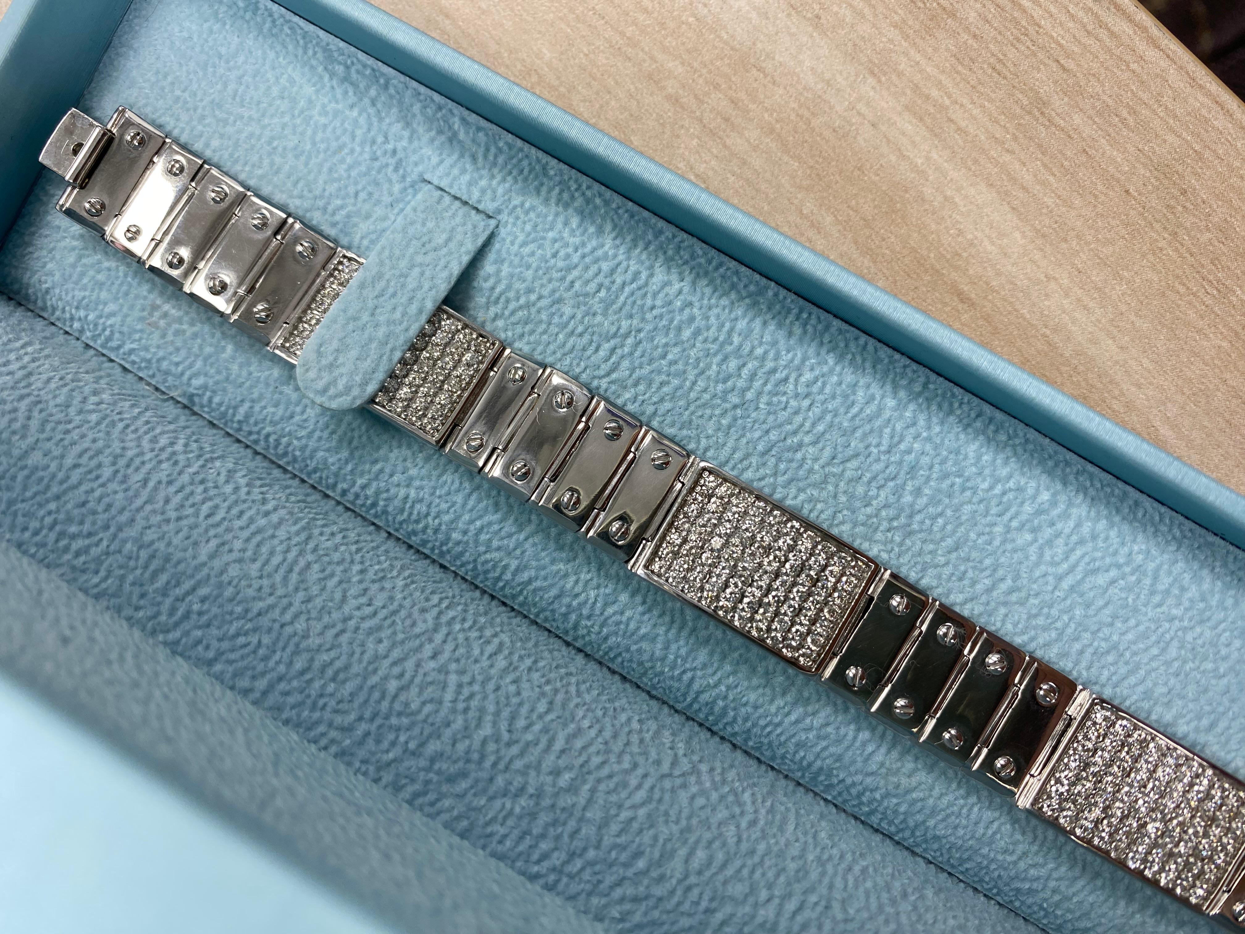 4.25 Ct Diamond ID Bracelet homme à maillons vissés 14K or blanc massif 50.8 g en vente 1