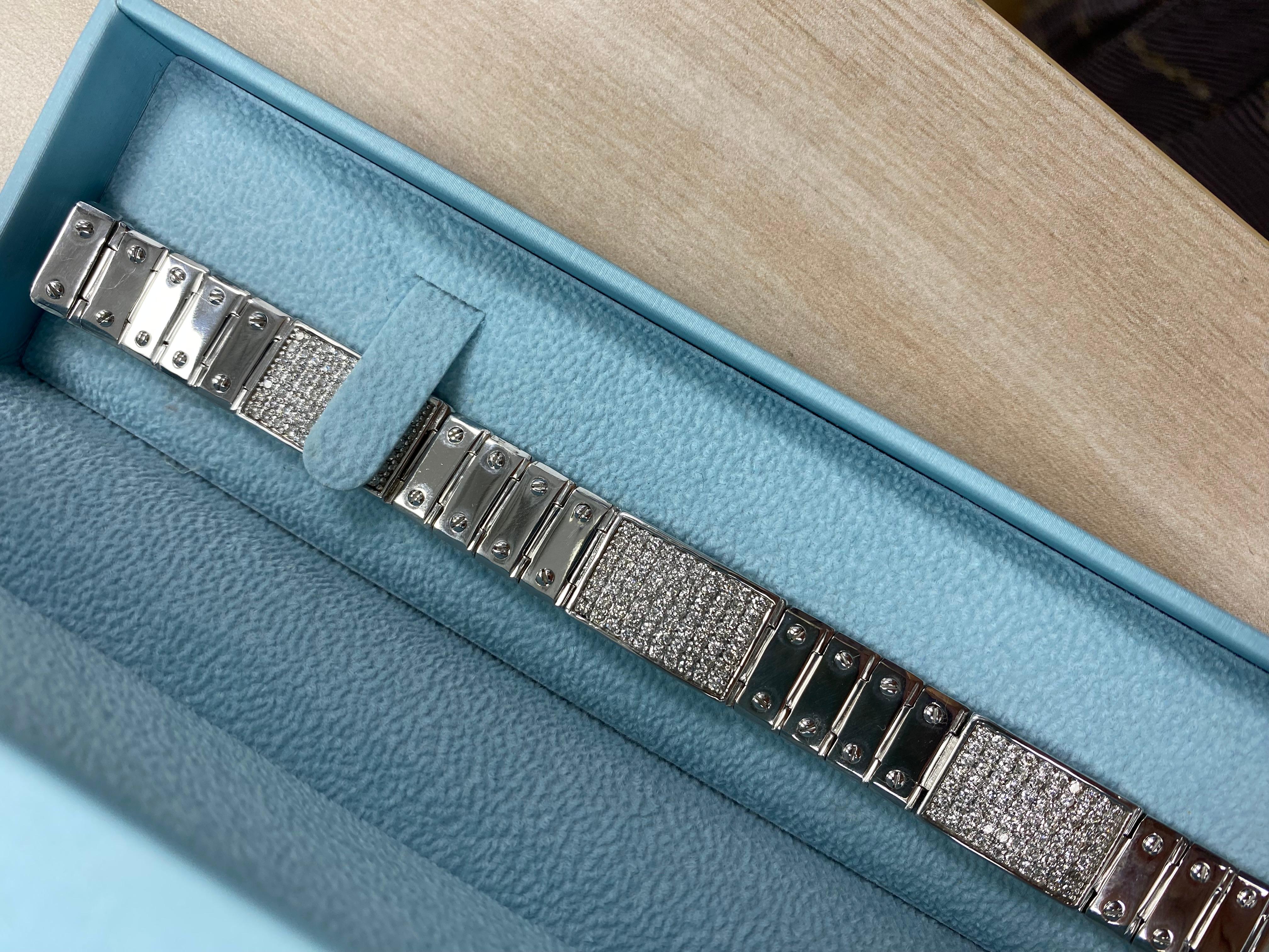 4.25 Ct Diamond ID Bracelet homme à maillons vissés 14K or blanc massif 50.8 g en vente 3