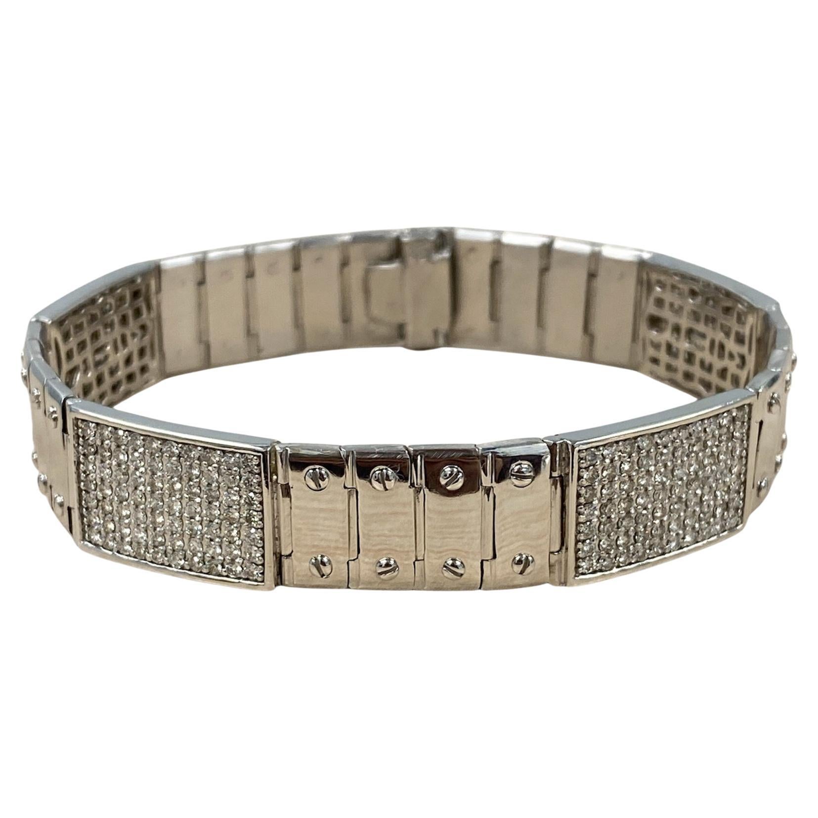 4.25 Ct Diamond ID Men's Bracelet Screw Link 14K Solid White Gold 50.8 g