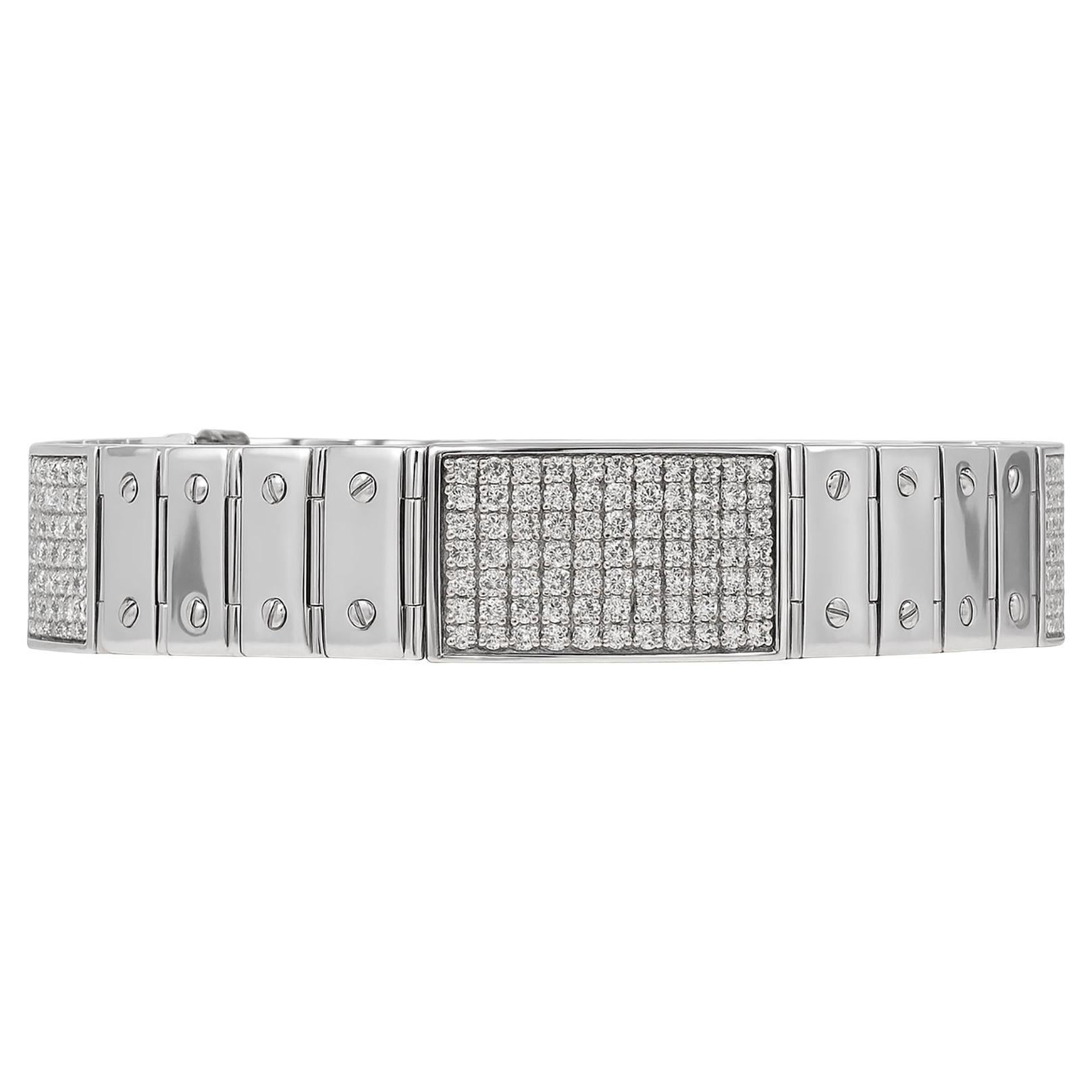 4.25 Ct Diamond ID Bracelet homme à maillons vissés 14K or blanc massif 50.8 g