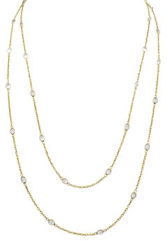 42.5" Long Bezel Set Oval Moonstone Station Necklace in 18 Karat Yellow Gold