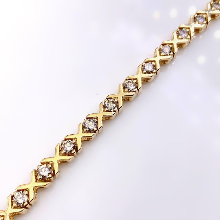 4.25 Carat Diamond Tennis Bracelet XO Hugs and Kisses 14 Karat Yellow