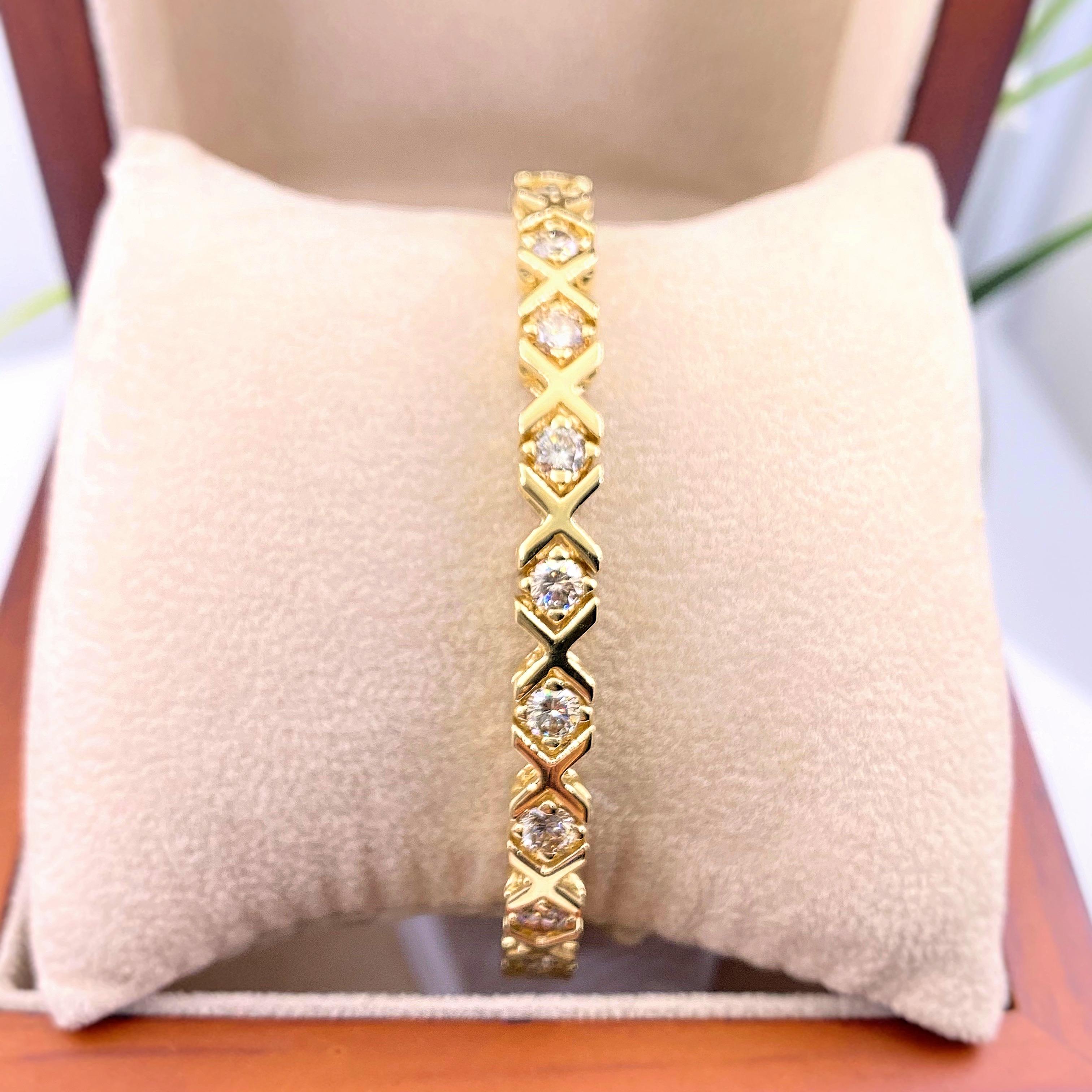 4,25 Karat Diamant-Tennisarmband XO Hugs and Kisses 14 Karat Gelbgold für Damen oder Herren