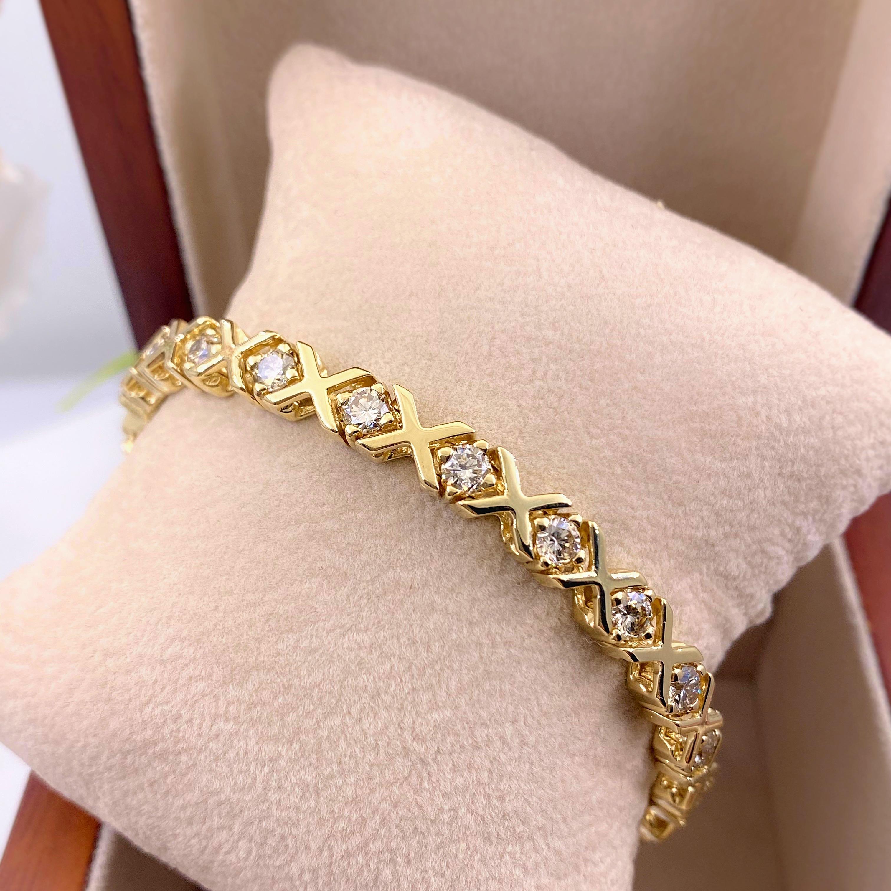 4,25 Karat Diamant-Tennisarmband XO Hugs and Kisses 14 Karat Gelbgold 1