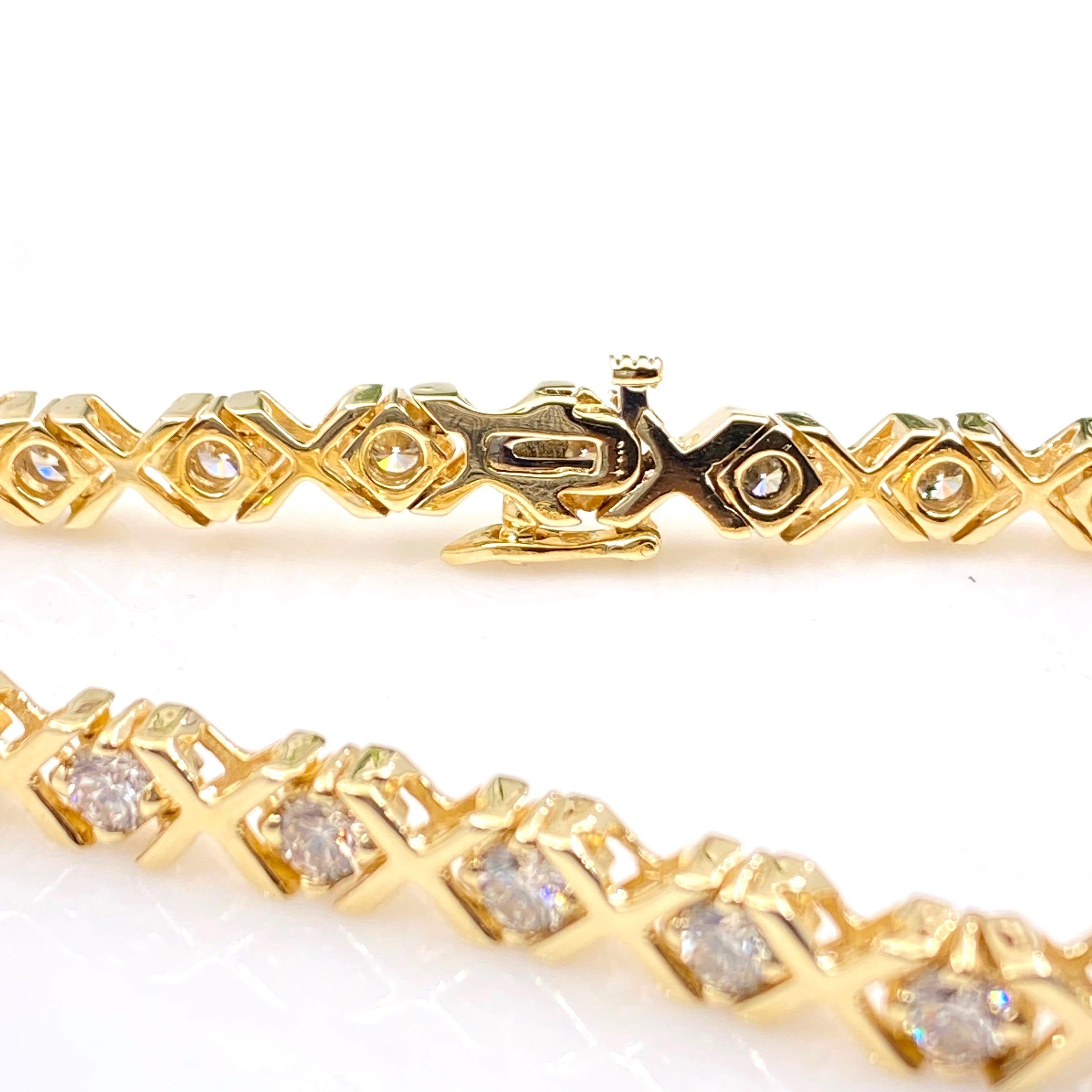 4,25 Karat Diamant-Tennisarmband XO Hugs and Kisses 14 Karat Gelbgold 3