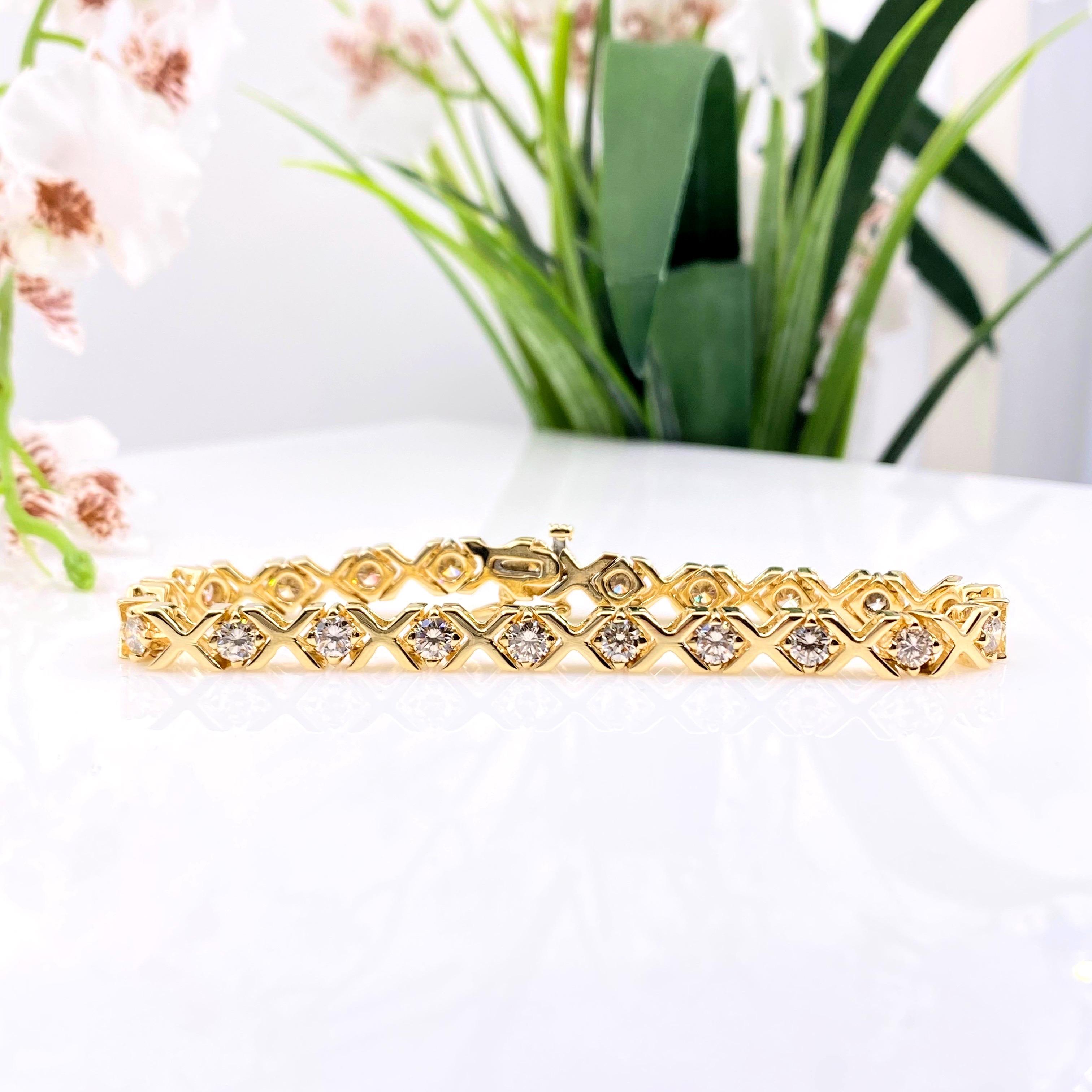 4,25 Karat Diamant-Tennisarmband XO Hugs and Kisses 14 Karat Gelbgold 4