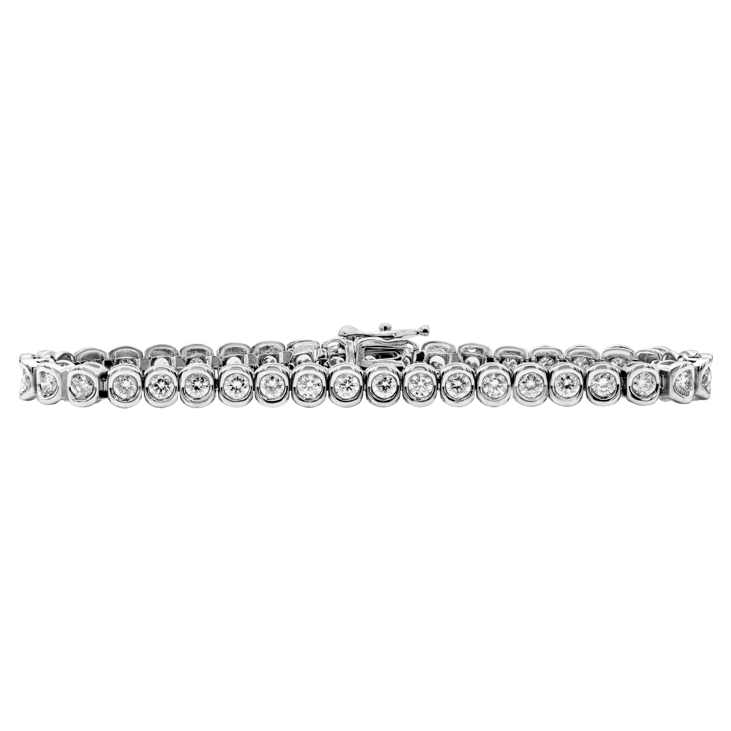 4.25 Total Carat Round Diamond Bezel Tennis Bracelet in White Gold