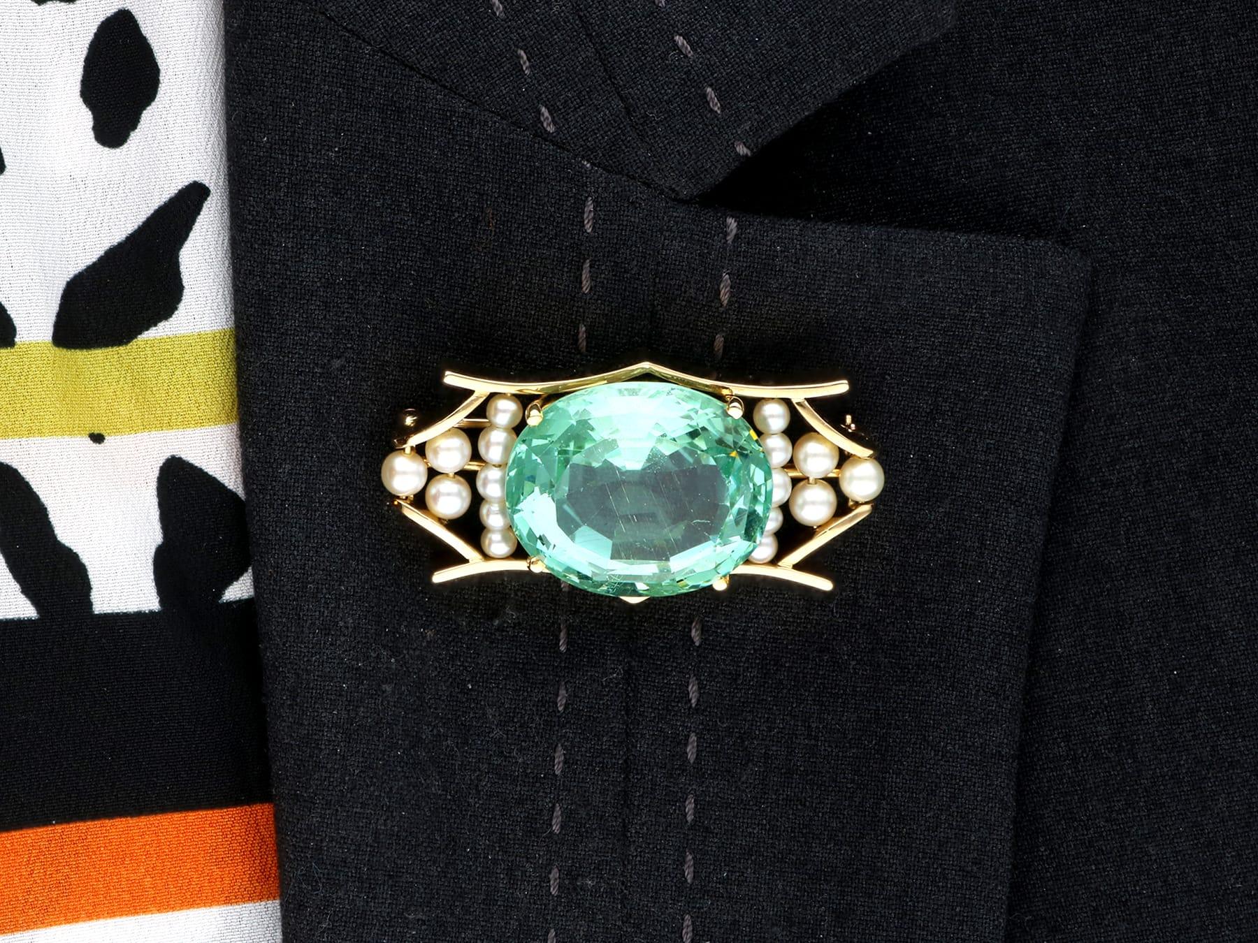 42.50 Carat Aquamarine and Pearl, 18k Yellow Gold Birks Brooch Circa 1935 For Sale 6