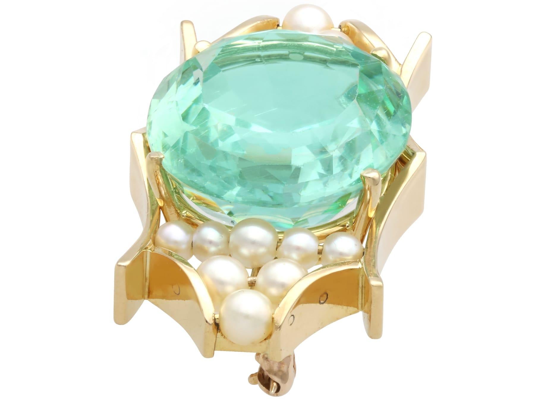 42.50 Carat Aquamarine and Pearl, 18k Yellow Gold Birks Brooch Circa 1935 In Excellent Condition For Sale In Jesmond, Newcastle Upon Tyne