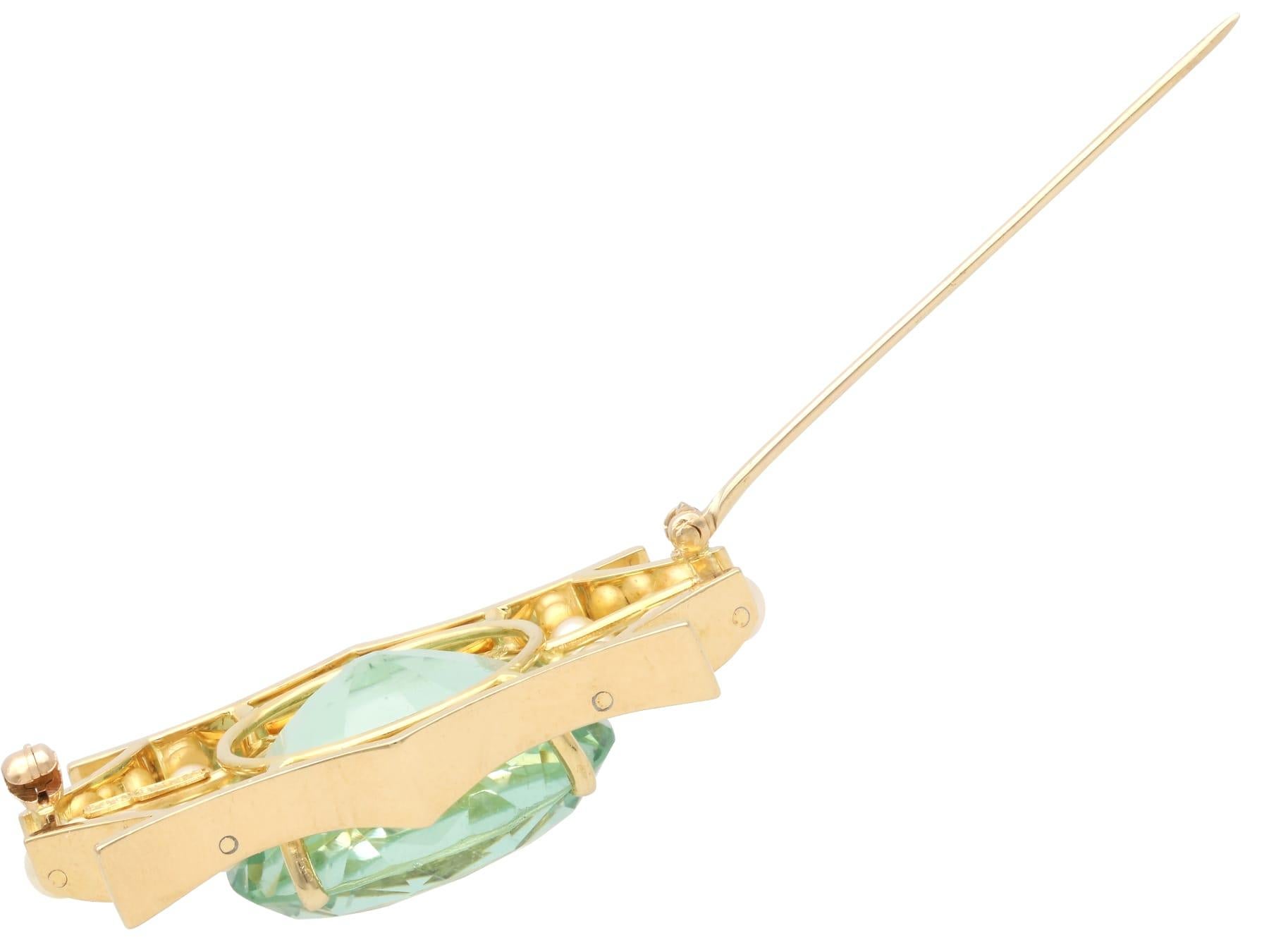 42.50 Carat Aquamarine and Pearl, 18k Yellow Gold Birks Brooch Circa 1935 For Sale 2