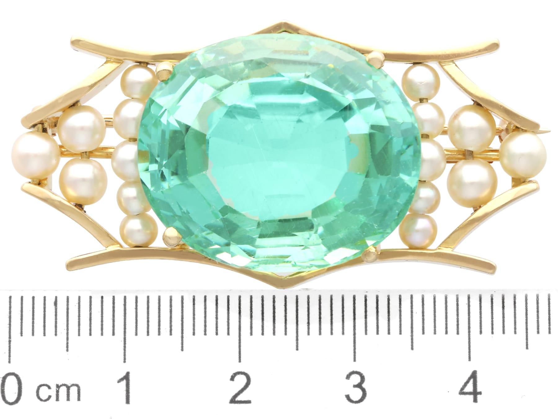 42.50 Carat Aquamarine and Pearl, 18k Yellow Gold Birks Brooch Circa 1935 For Sale 3