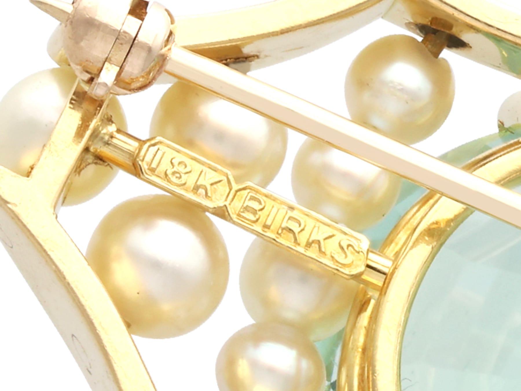 42.50 Carat Aquamarine and Pearl, 18k Yellow Gold Birks Brooch Circa 1935 For Sale 4