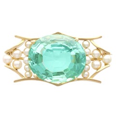 42.50 Carat Aquamarine and Pearl, 18k Yellow Gold Birks Brooch Circa 1935