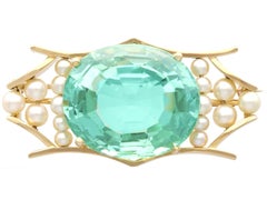 42.50 Carat Aquamarine and Pearl, 18k Yellow Gold Birks Brooch Circa 1935