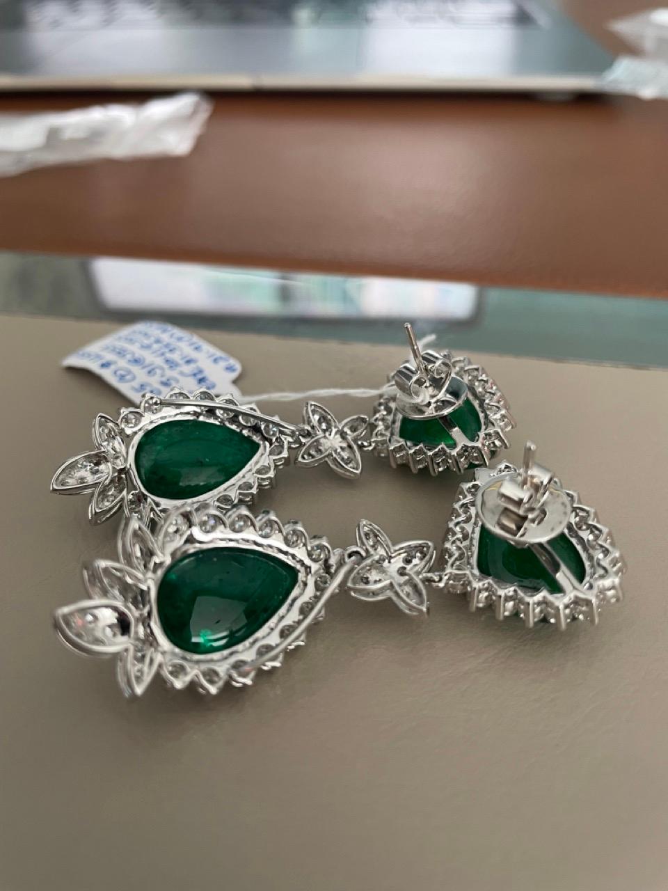 42.56 Carats Emerald Cabochon Diamond Dangle Earring For Sale 2