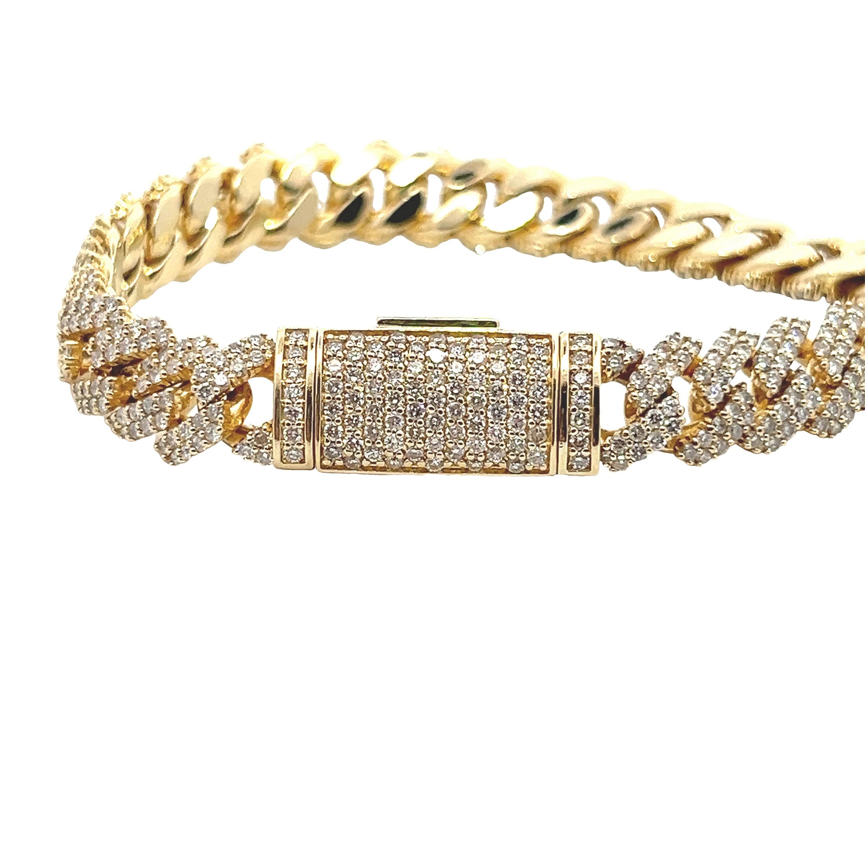 4,25CT kubanisches Gliederarmband Größe 6 1/2 US, gefasst in 14K Gelbgold für Damen oder Herren