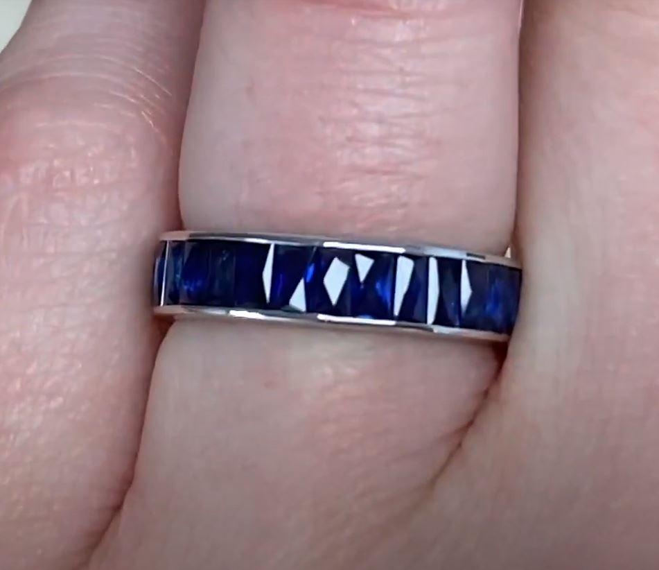4.25ct French Cut Sapphire Eternity Band Ring, Platinum In Excellent Condition For Sale In New York, NY