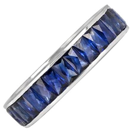 4.25ct French Cut Sapphire Eternity Band Ring, Platinum For Sale