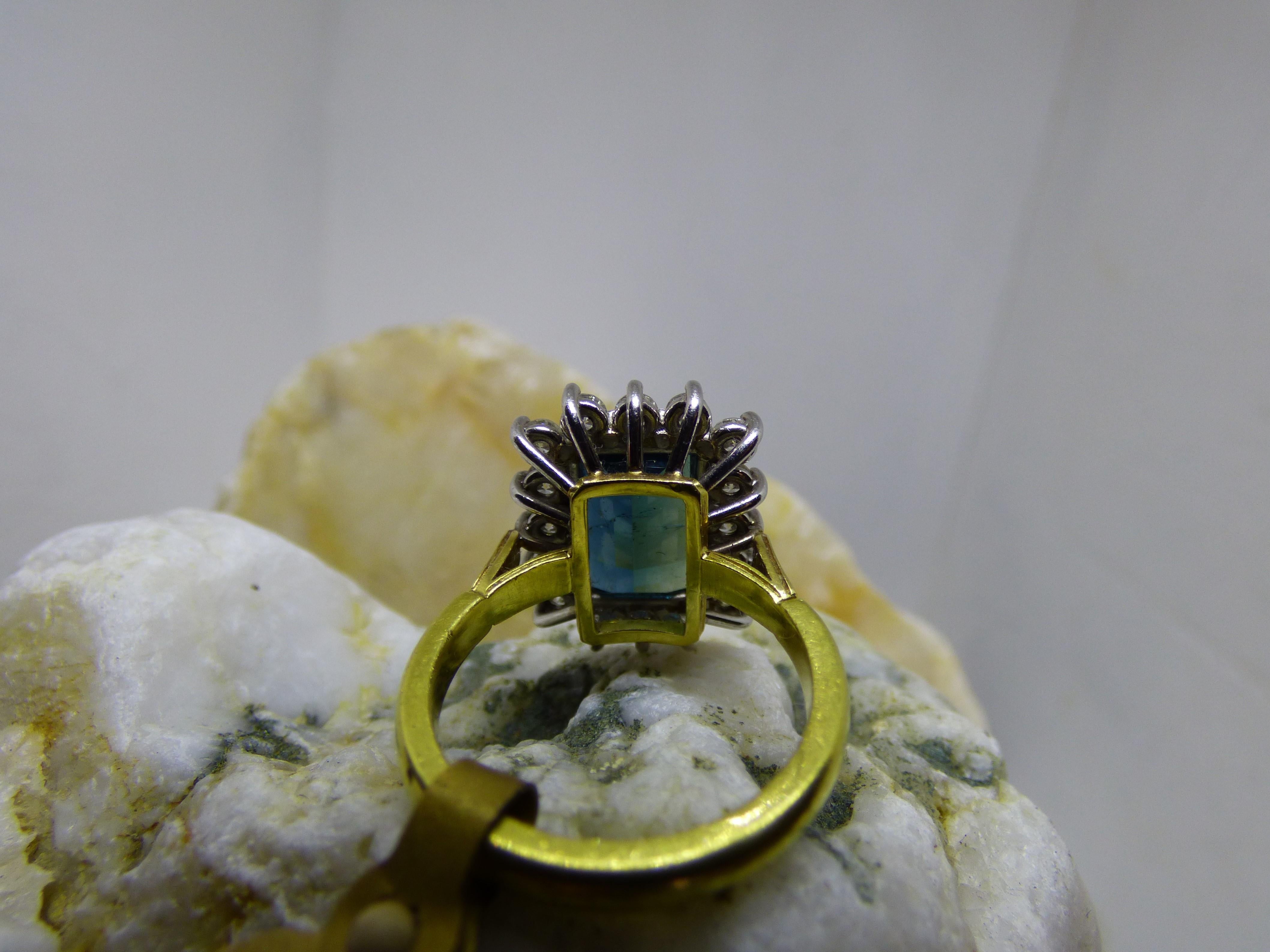4.25ct. Step Cut  Indicolite and Diamond Cluster Ring in 18K gold For Sale 2
