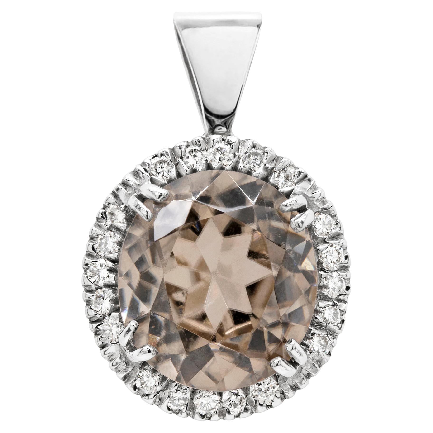 4.25ct Zircon and Diamond 18 Carat White Gold Halo Cluster Pendant For Sale