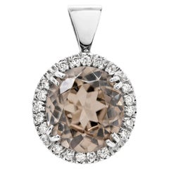 Pendentif en or blanc 18 carats avec halo de zircon et diamants de 4,25 carats