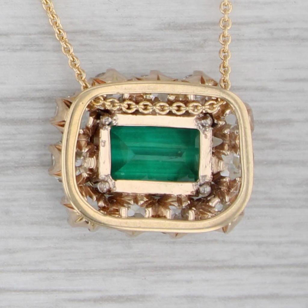 4,25ctw Antike GIA F1 Smaragd Minen-Diamant-Halo-Anhänger Halskette 18k Gold 17,5