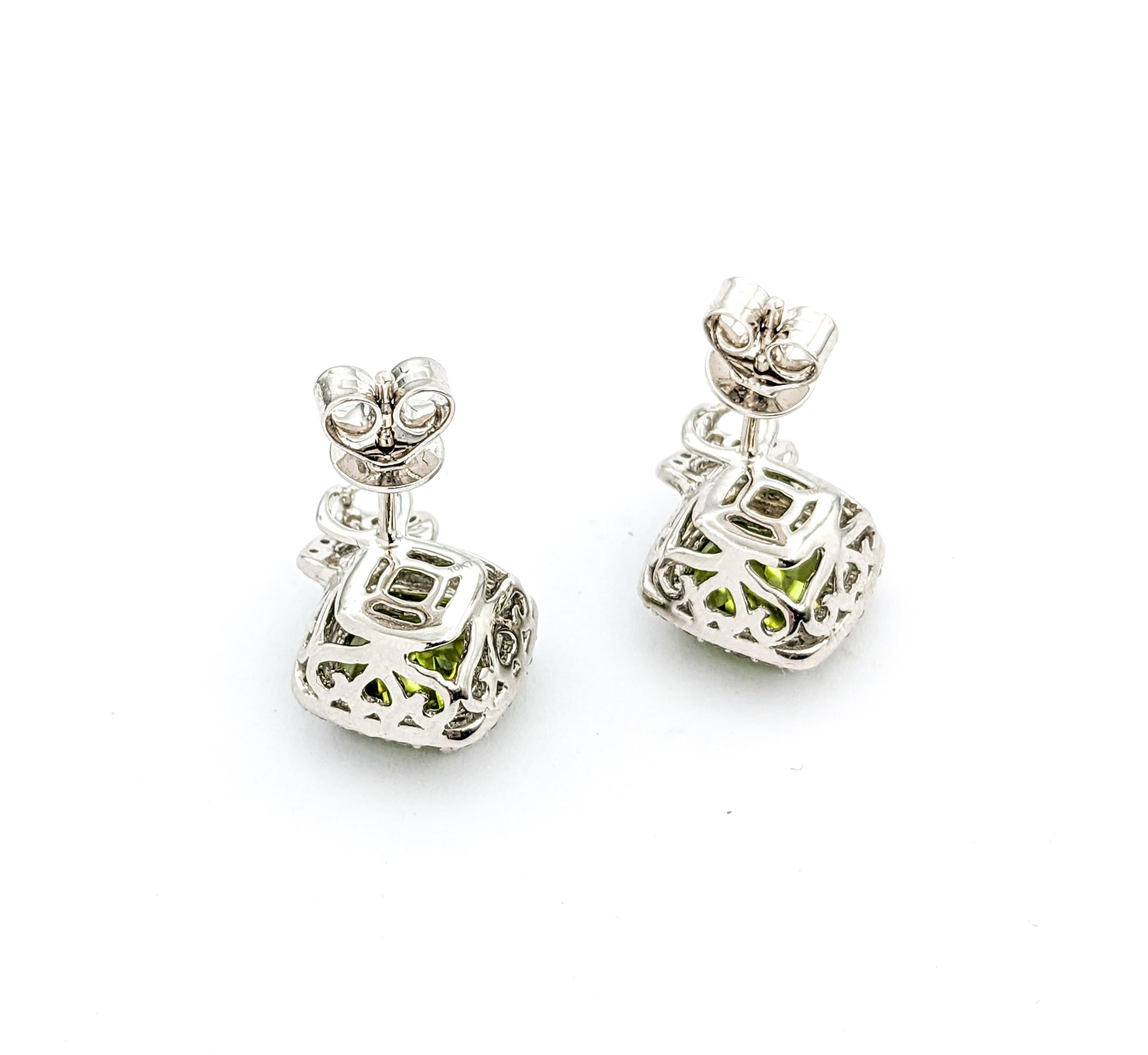 4.25ctw Peridot & Diamond Stud earrings In White Gold For Sale 4