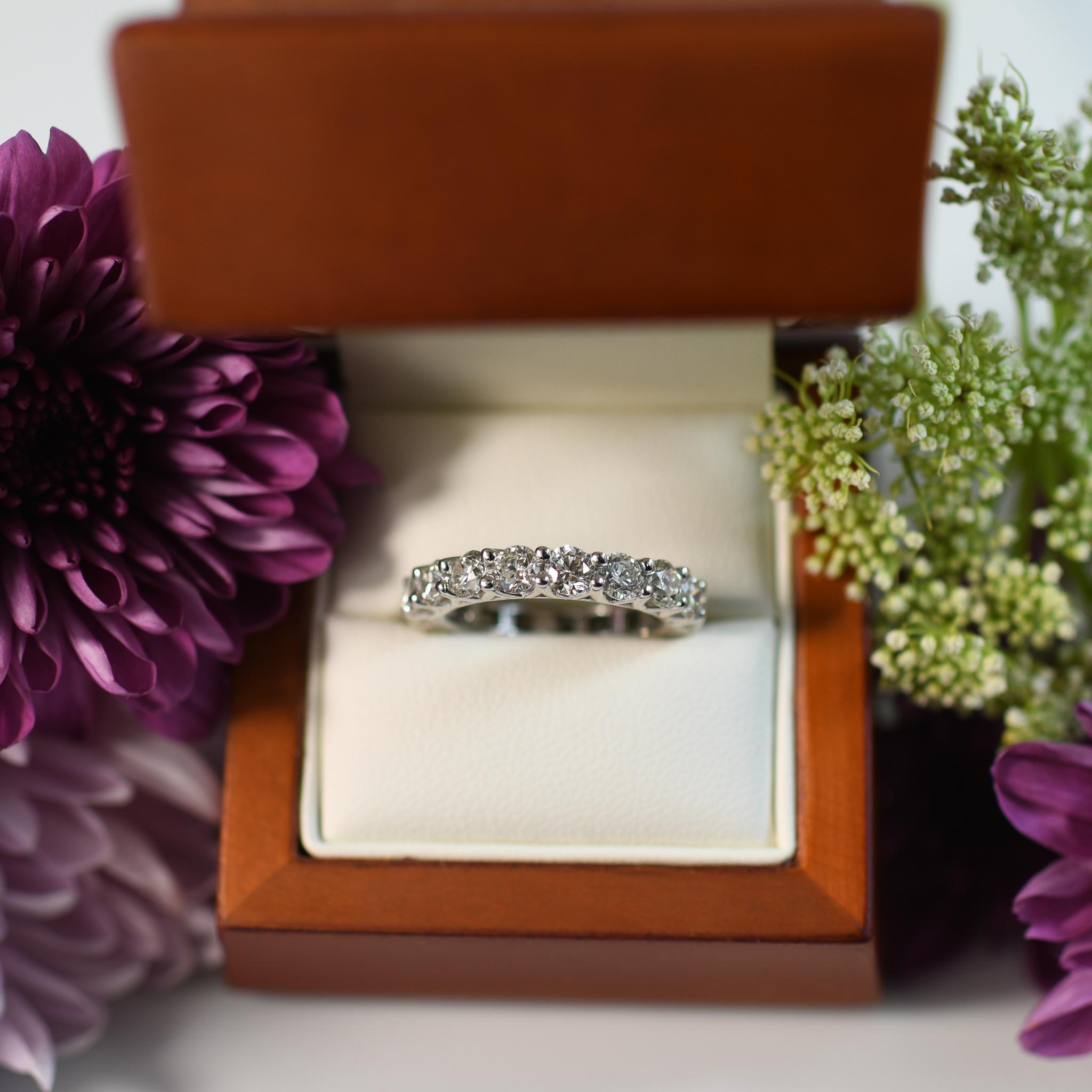 Women's 4.25ctw Round Brilliant Cut Diamond Eternity Band in 18K White Gold Size 6.75 For Sale