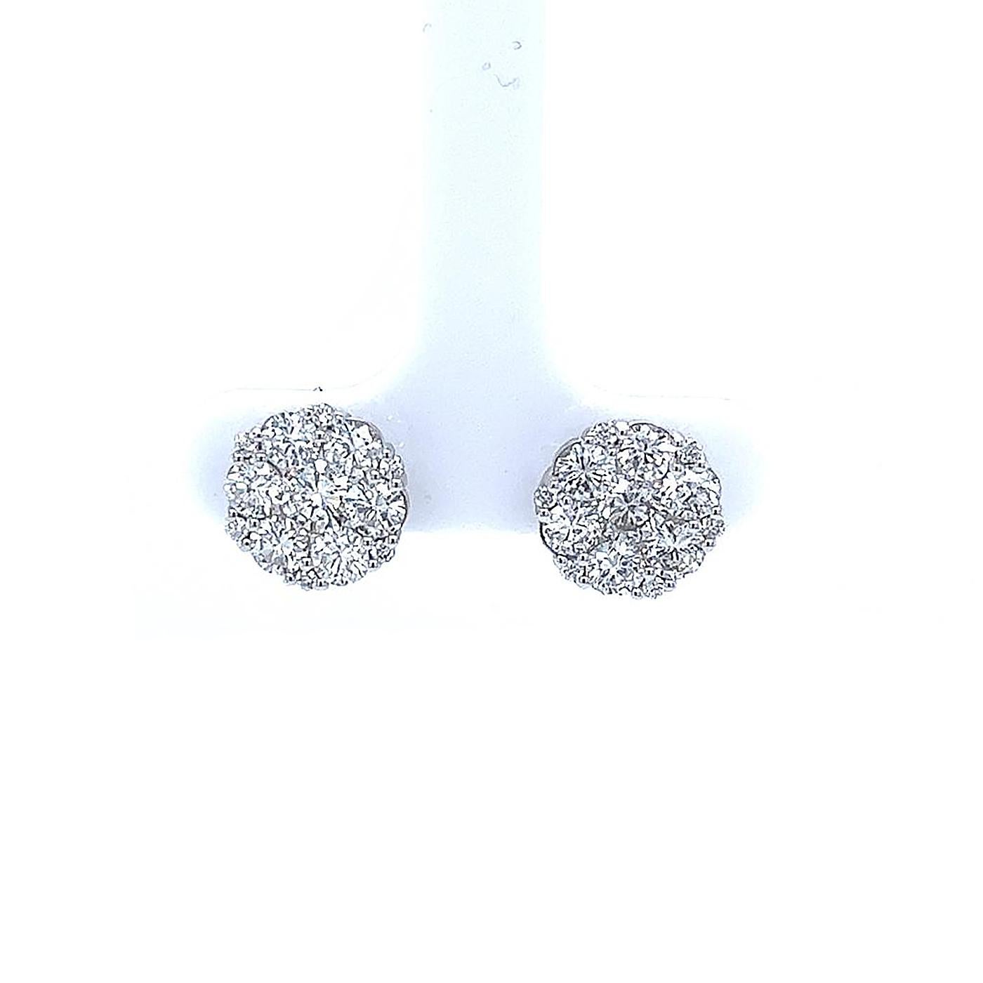 Modernist 4.25ctw Round Cut 14 Karat White Gold Multi-Diamond Stud Earrings For Sale