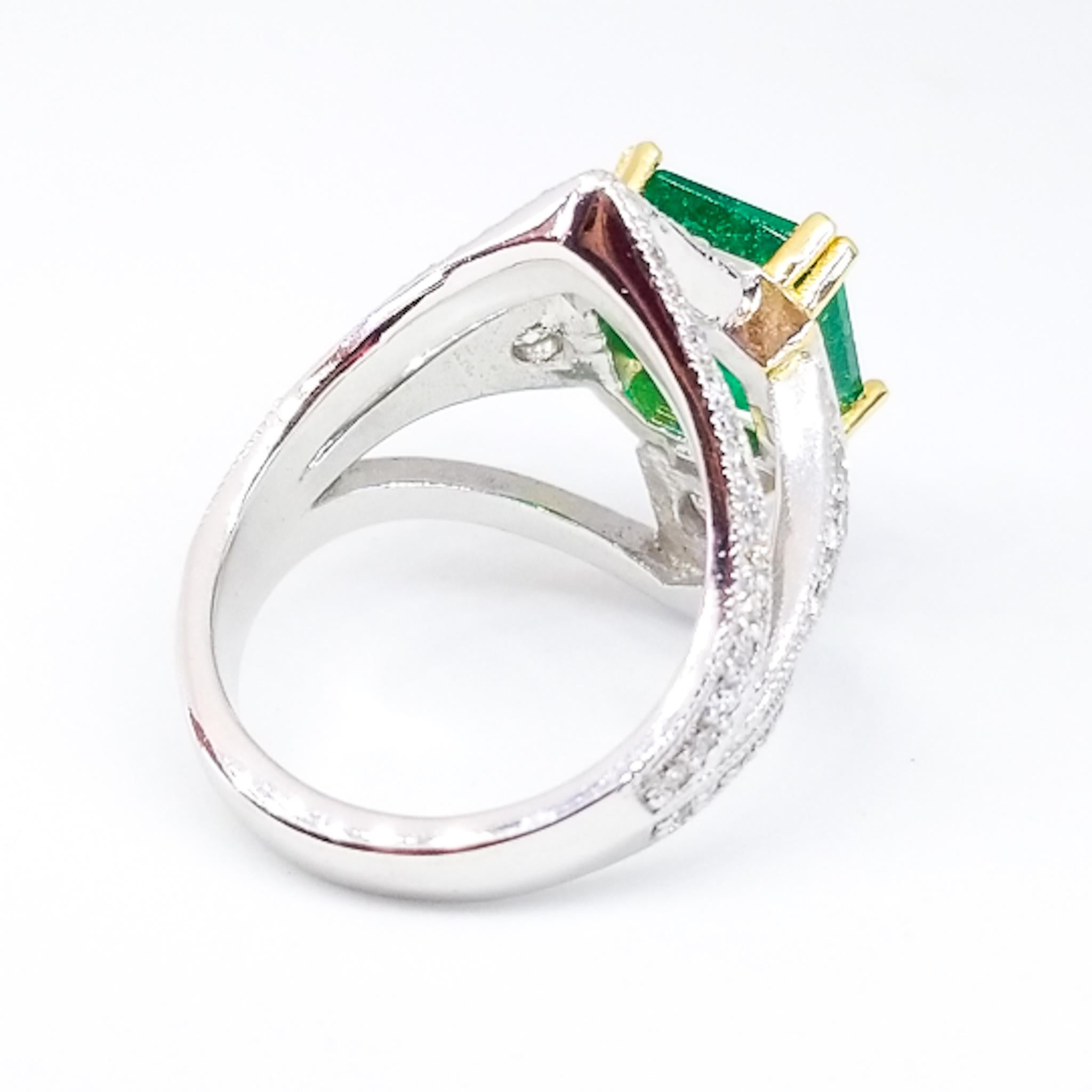 Artisan 4.26 Carat Colombian Green Emerald Diamond One of a Kind Tom Castor Ring 18K For Sale