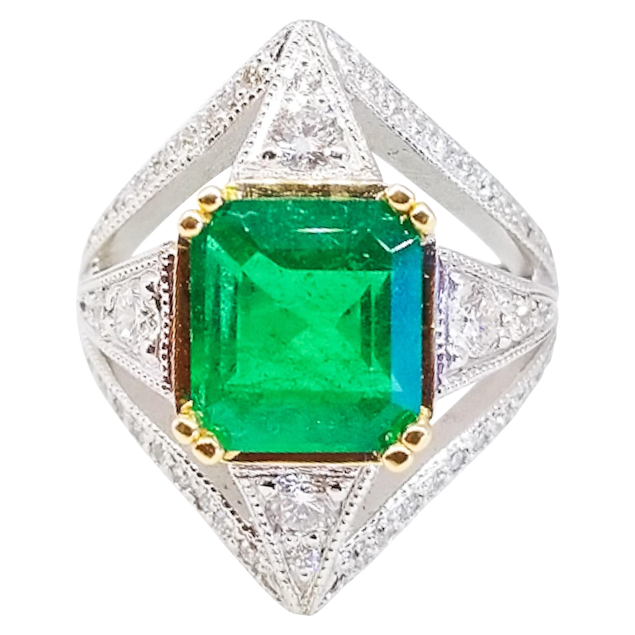 4.26 Carat Colombian Green Emerald Diamond One of a Kind Tom Castor Ring 18K