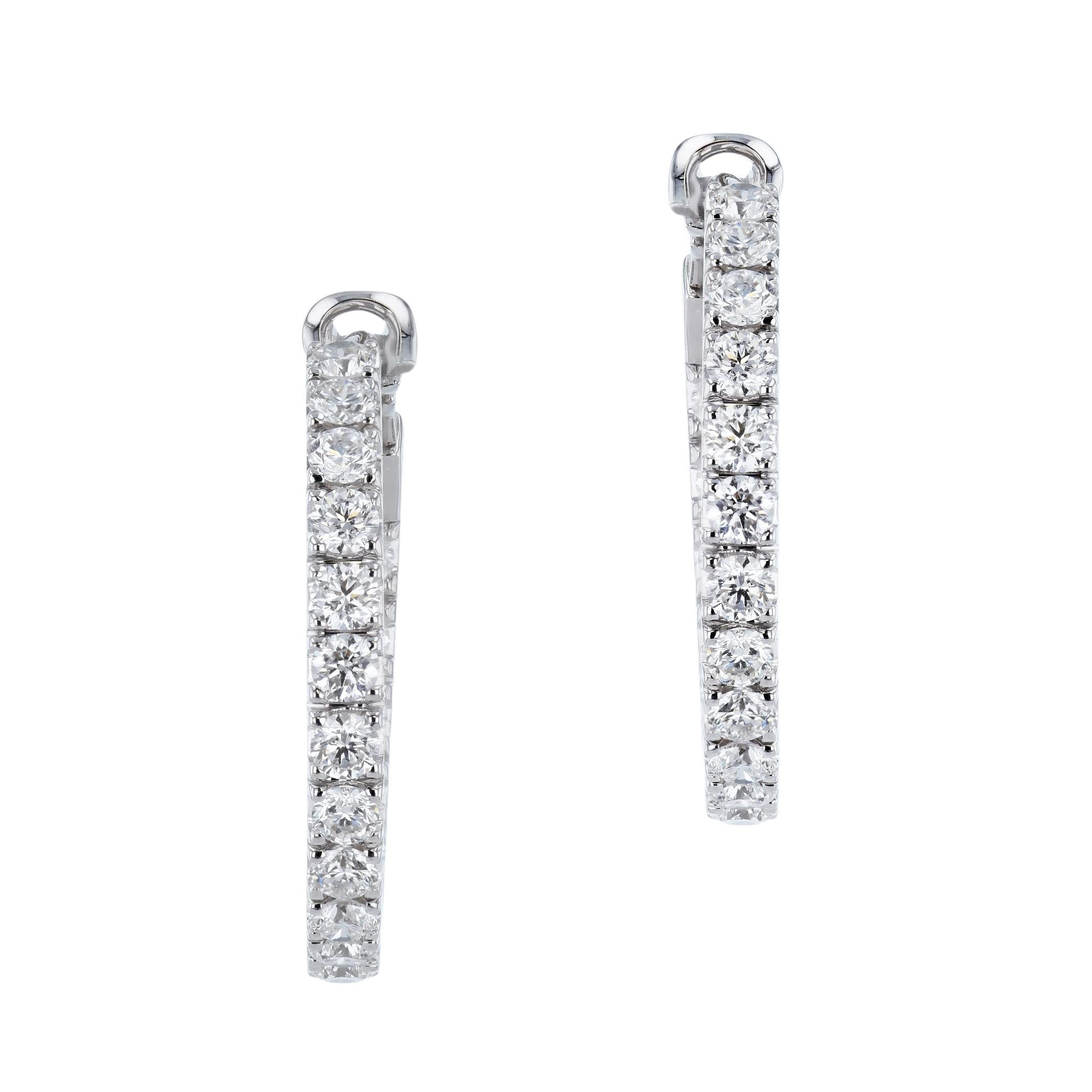 Women's 4.26 Carat Diamond 18 Karat White Gold Hoop Earrings  For Sale