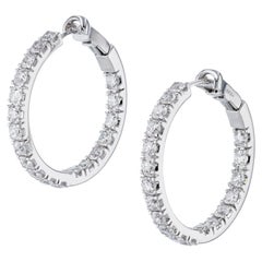 4.26 Carat Diamond 18 Karat White Gold Hoop Earrings 