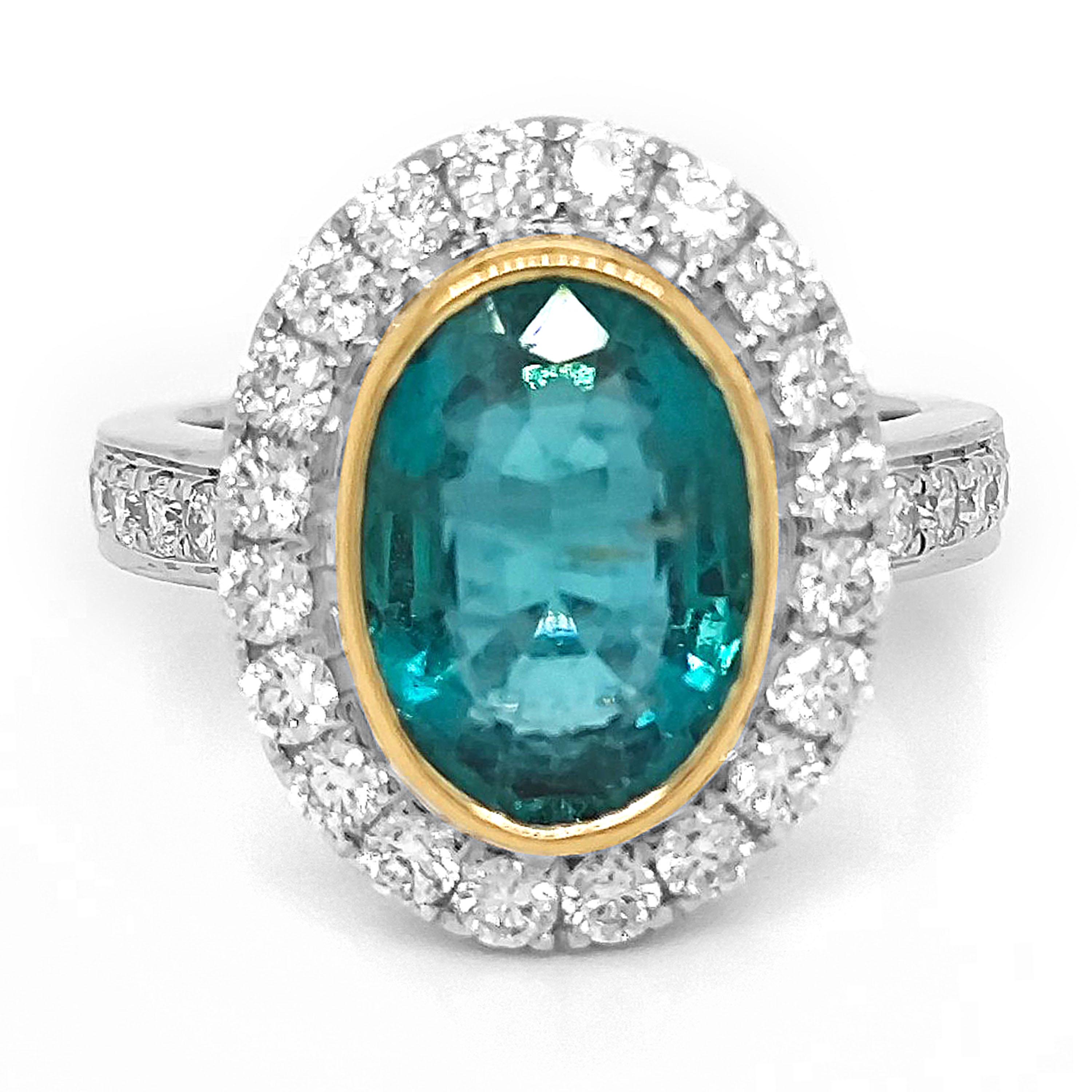 1 Sapphire Gemstone: 3.25 Carats
20 White Round Diamonds: 0.78 Carats
10 White Round Diamonds: 0.23 Carats
Metal: 18K White Gold, 7.10 Grams
