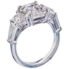 4.26 Carat Emerald Cut Diamond Three-Stone Platinum Engagement Ring