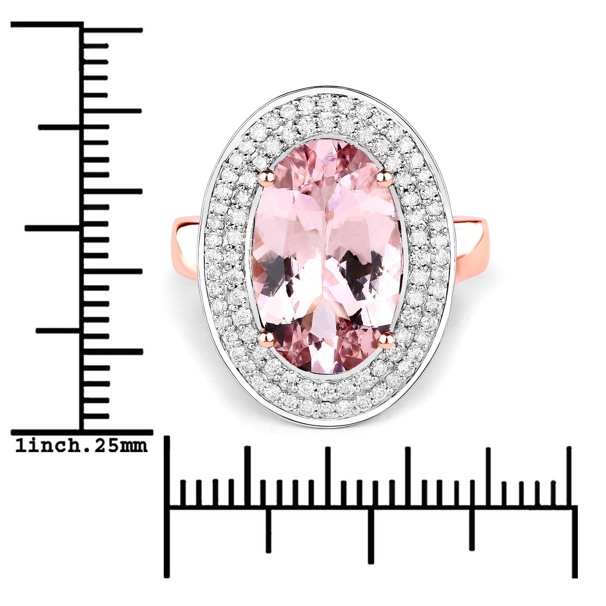 4.26 Carat Morganite and Diamond 14 Karat Rose Gold Cocktail Ring In New Condition For Sale In Great Neck, NY